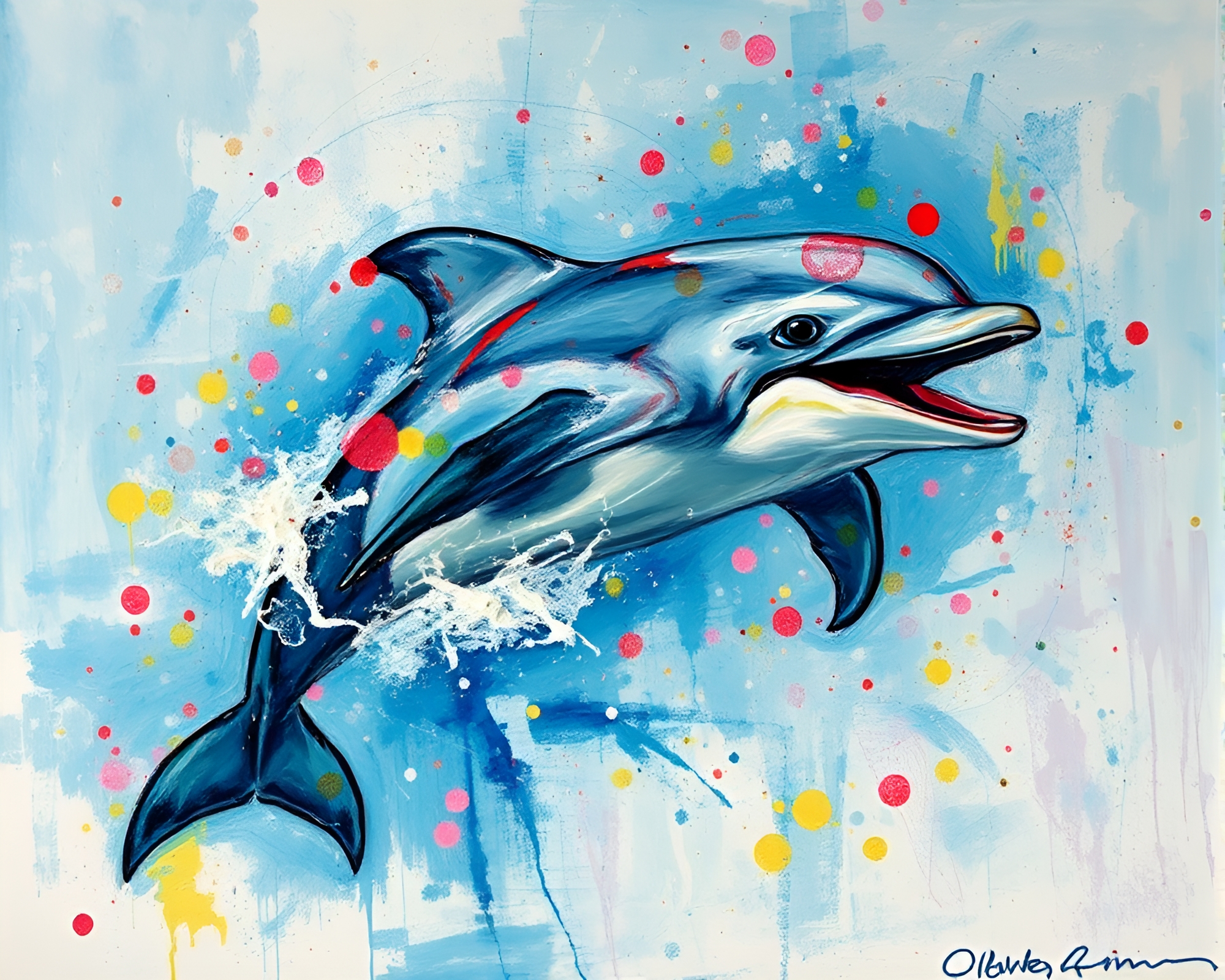 Encaustic Zoom Burst Painting of Dolphin in Low Saturation – free AI stock image