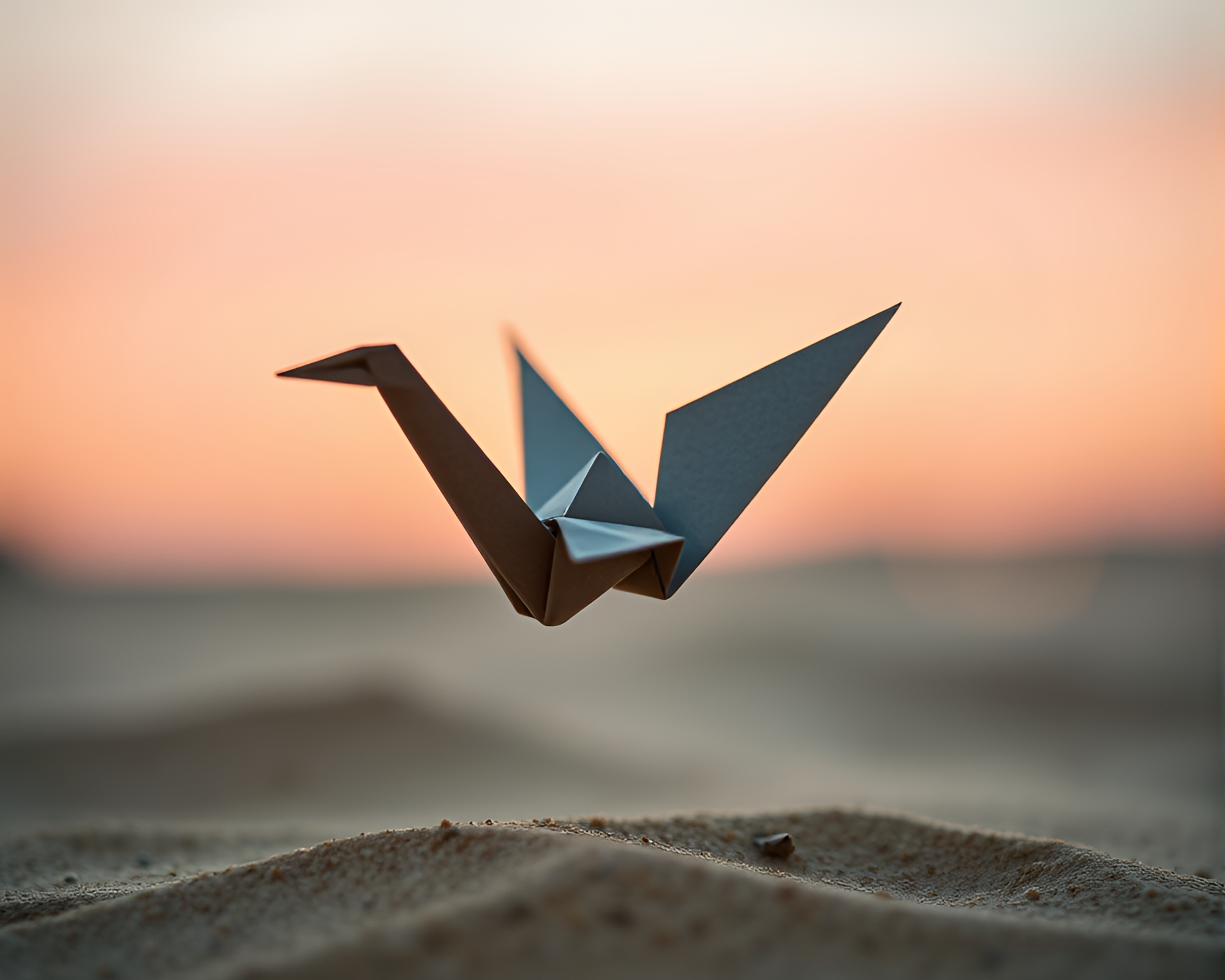 Origami Crane in Split Focus Diopter Desert Vignette – free AI stock image