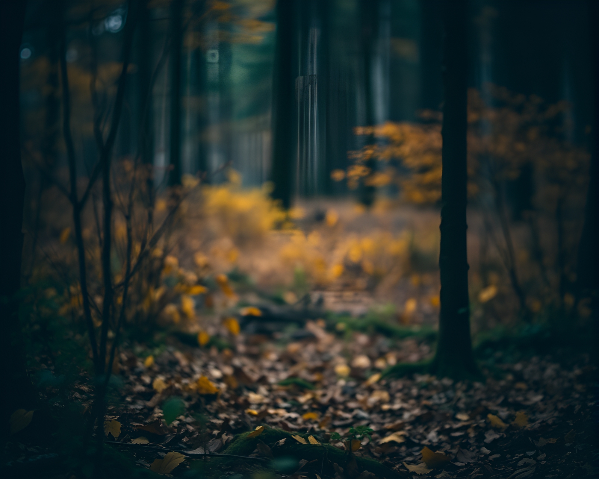 Enchanting Macro Detail of Autumn Forest in Low Light – free AI stock image