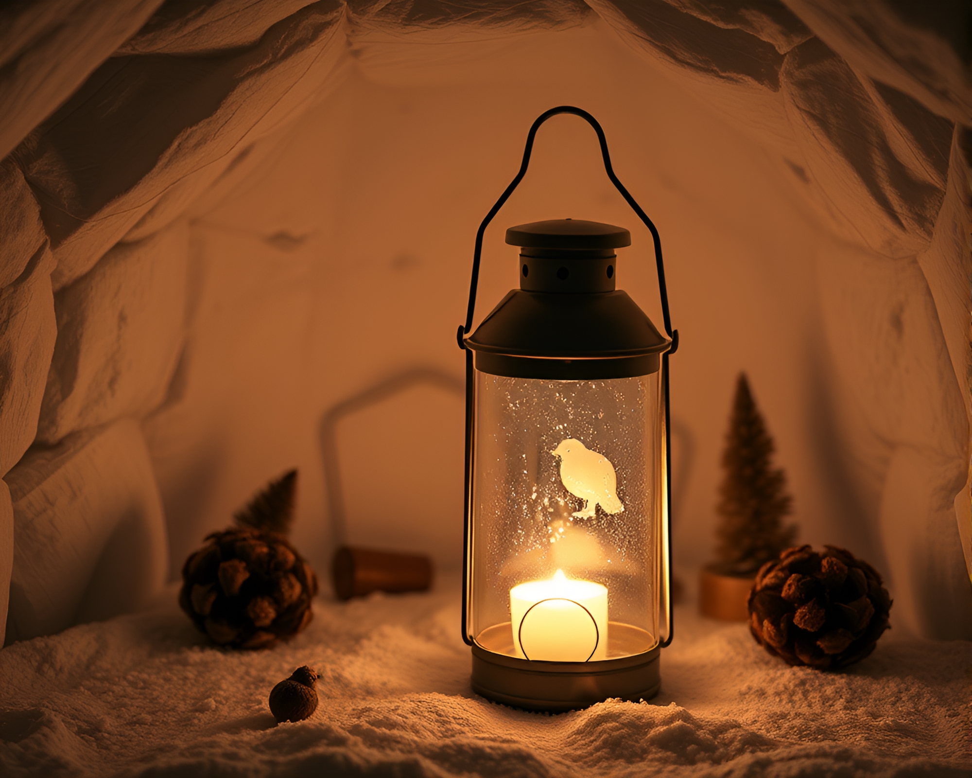 Illuminated Glass Igloo Incandescent Lantern Glow Studio Hatching Style – free AI stock image