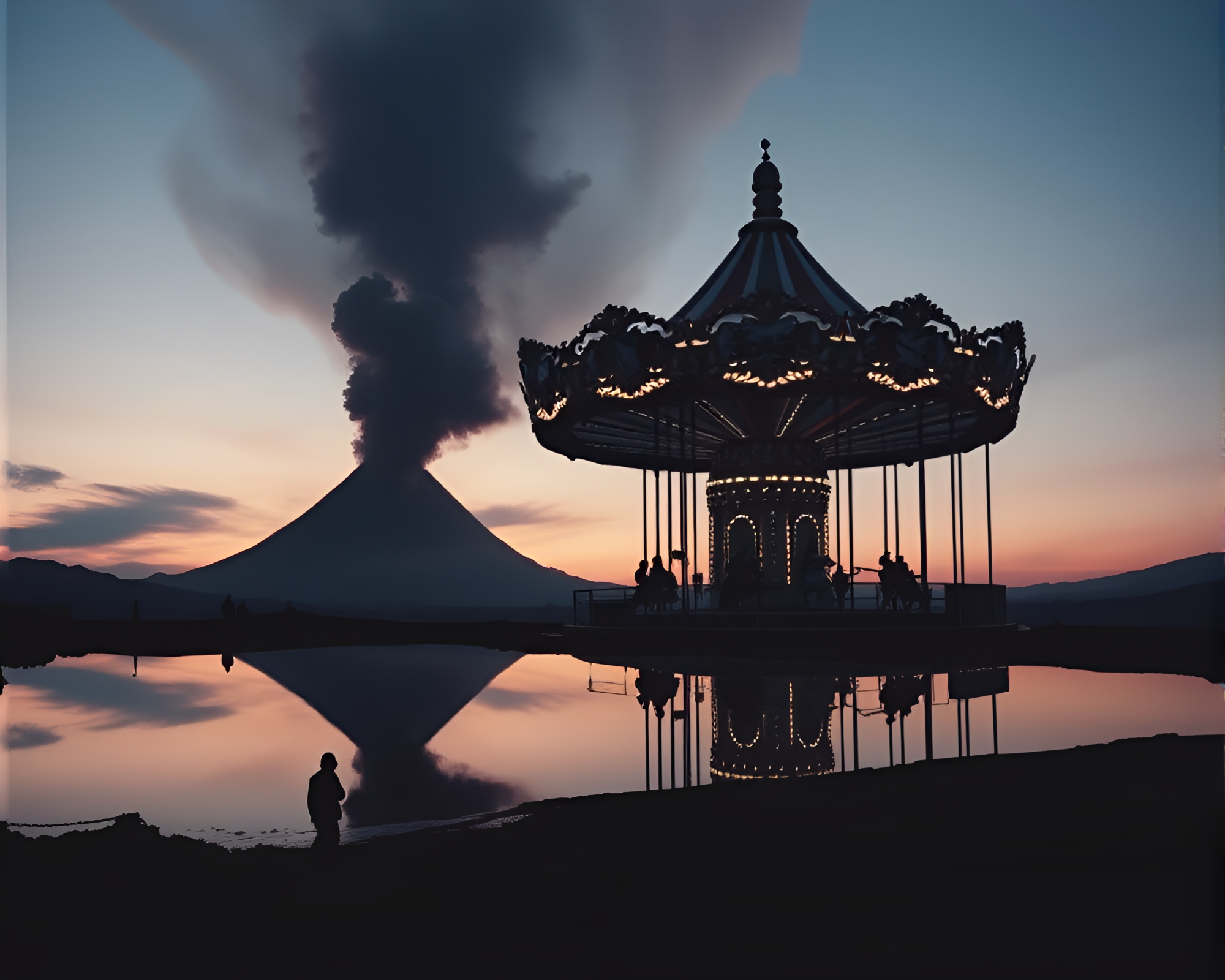 Carnival Carousel Reflection Silhouette Photocollage – free AI stock image