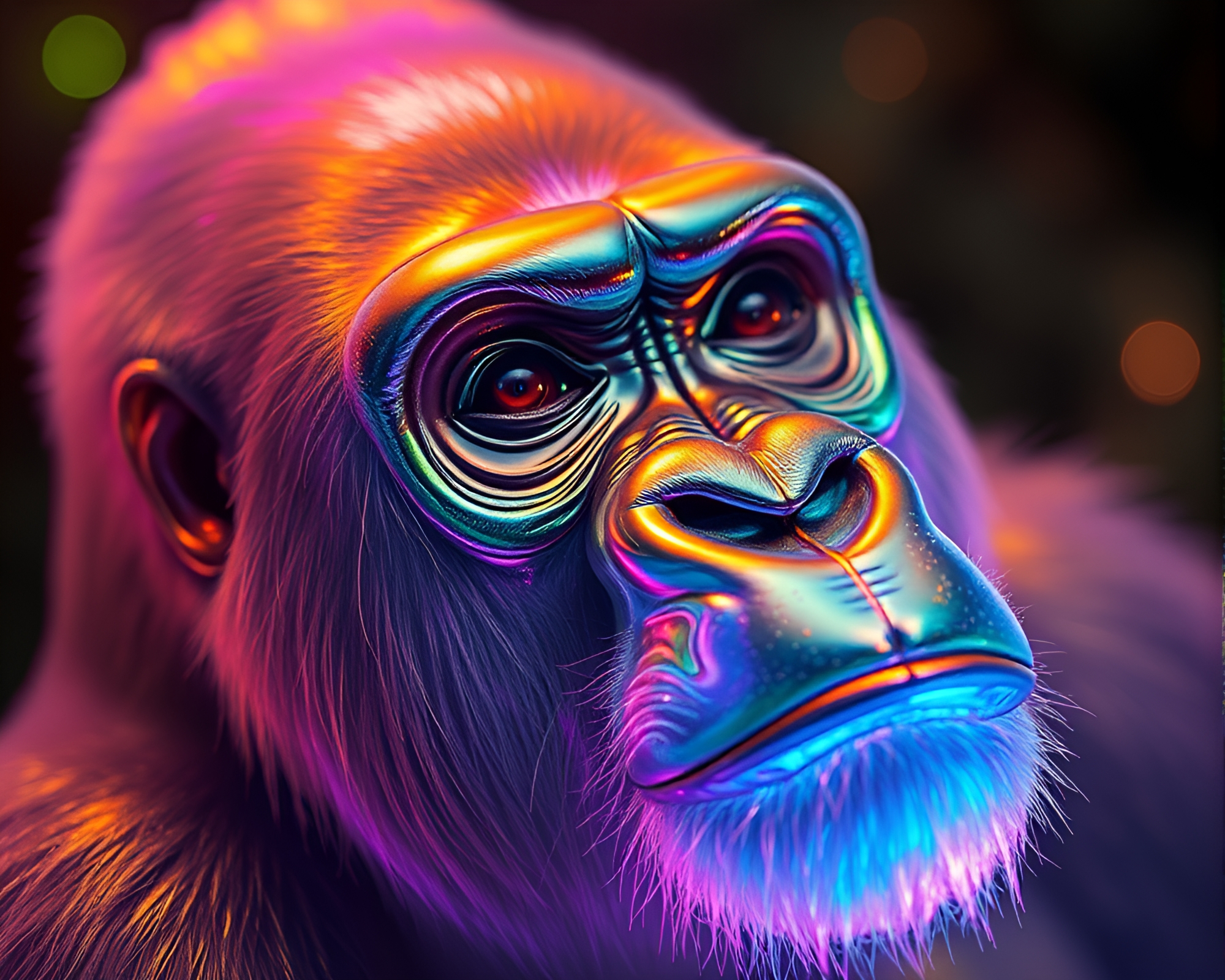 Gorilla in Soap Film Iridescence: Fractal Glow Novel – free AI stock image