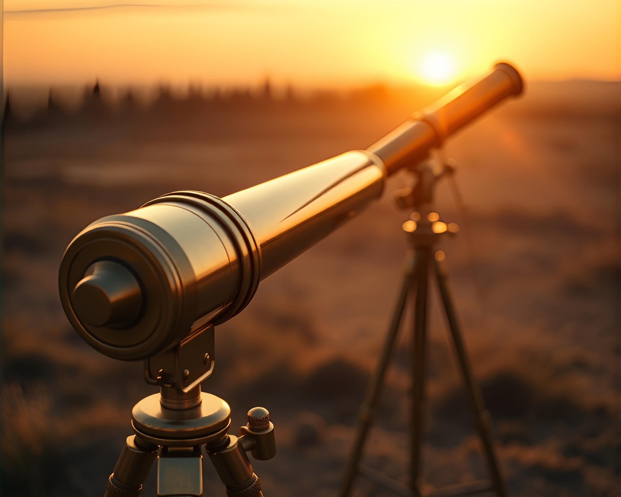 Brass telescope under warm afternoon glow – free AI stock image