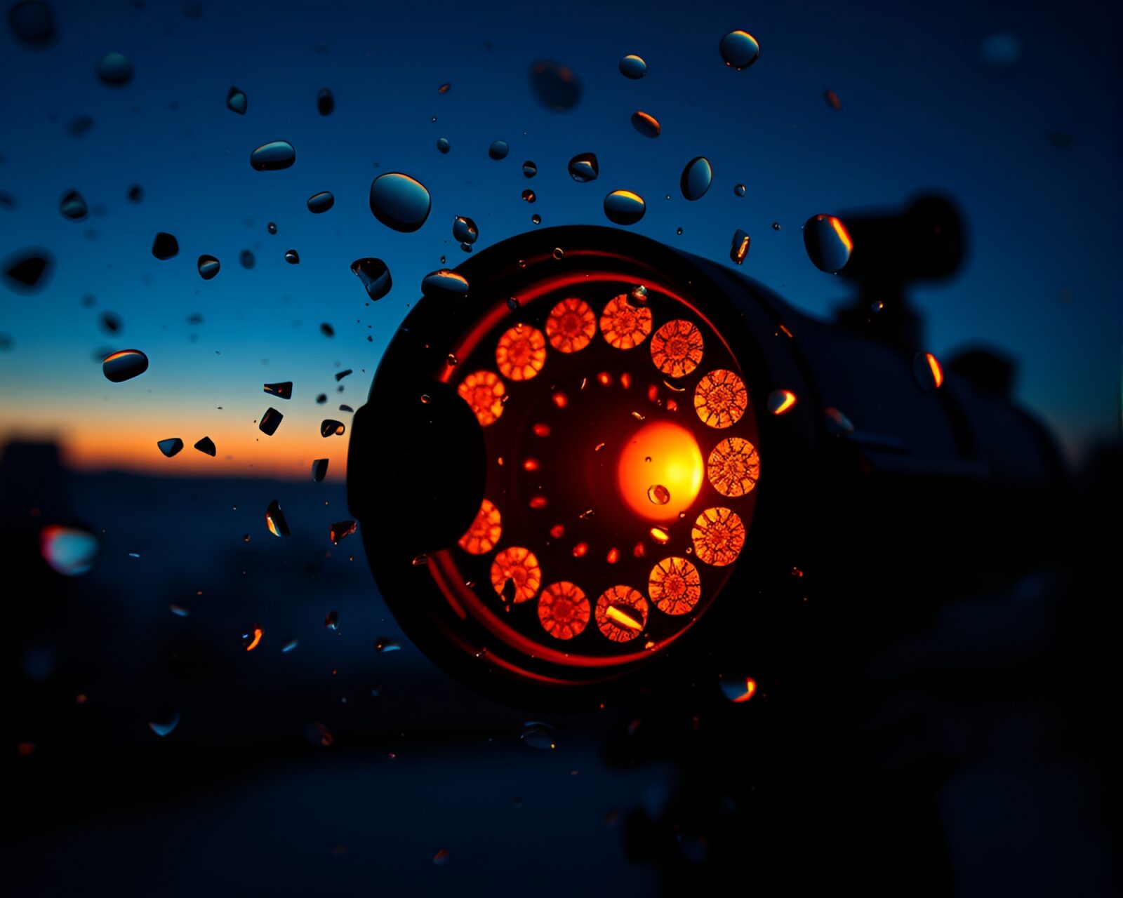 Ethereal tenebrism image of vintage telescope with kaleidoscope fragments