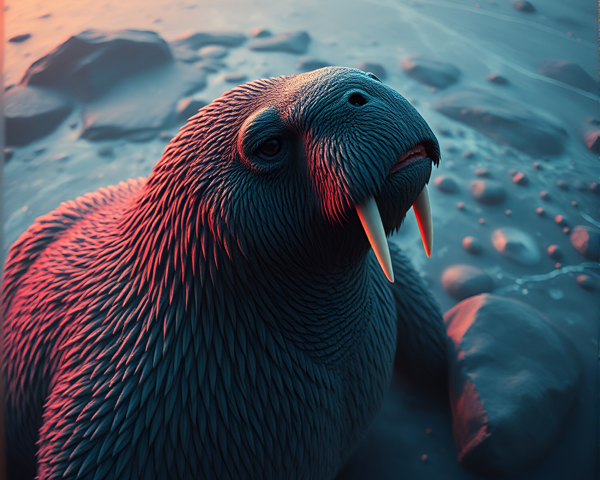 Vibrant Synthwave Walrus Masterpiece from Above – free AI stock image