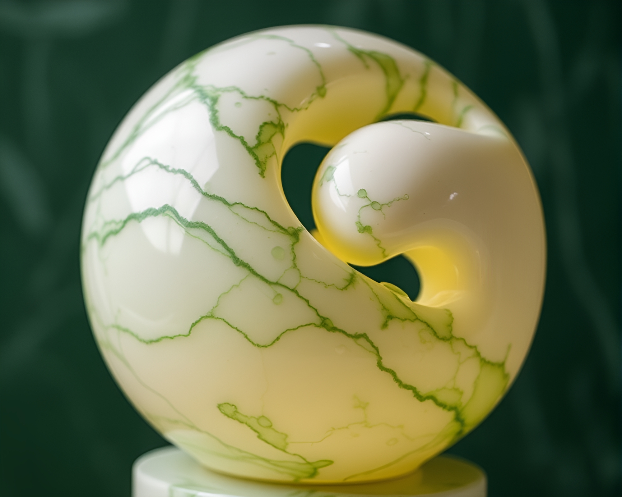Forest-Green Marble Sculpture with Dew Drops – free AI stock image