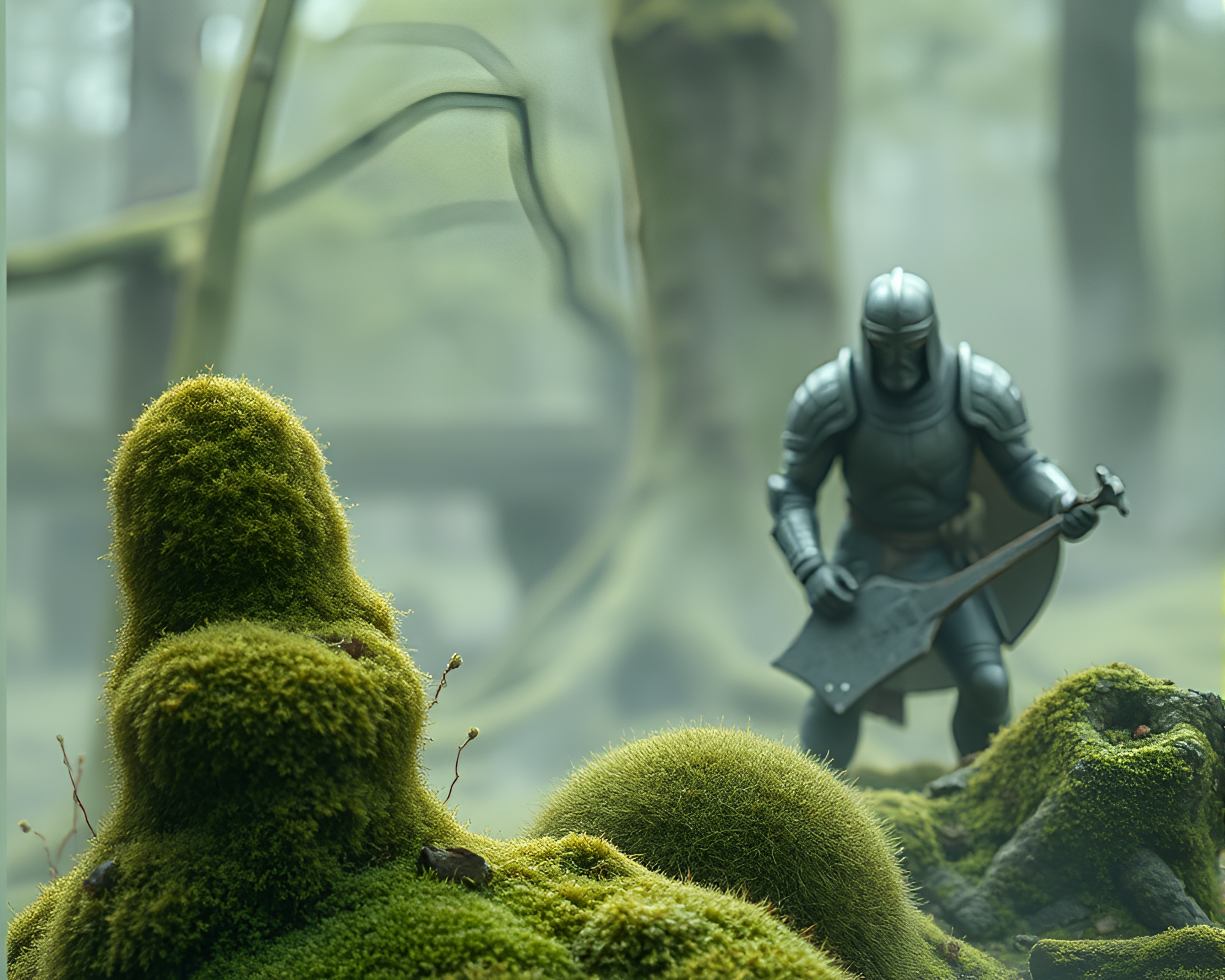 Overgrown Moss Armor in Hazy Stereograph Fantasy – free AI stock image
