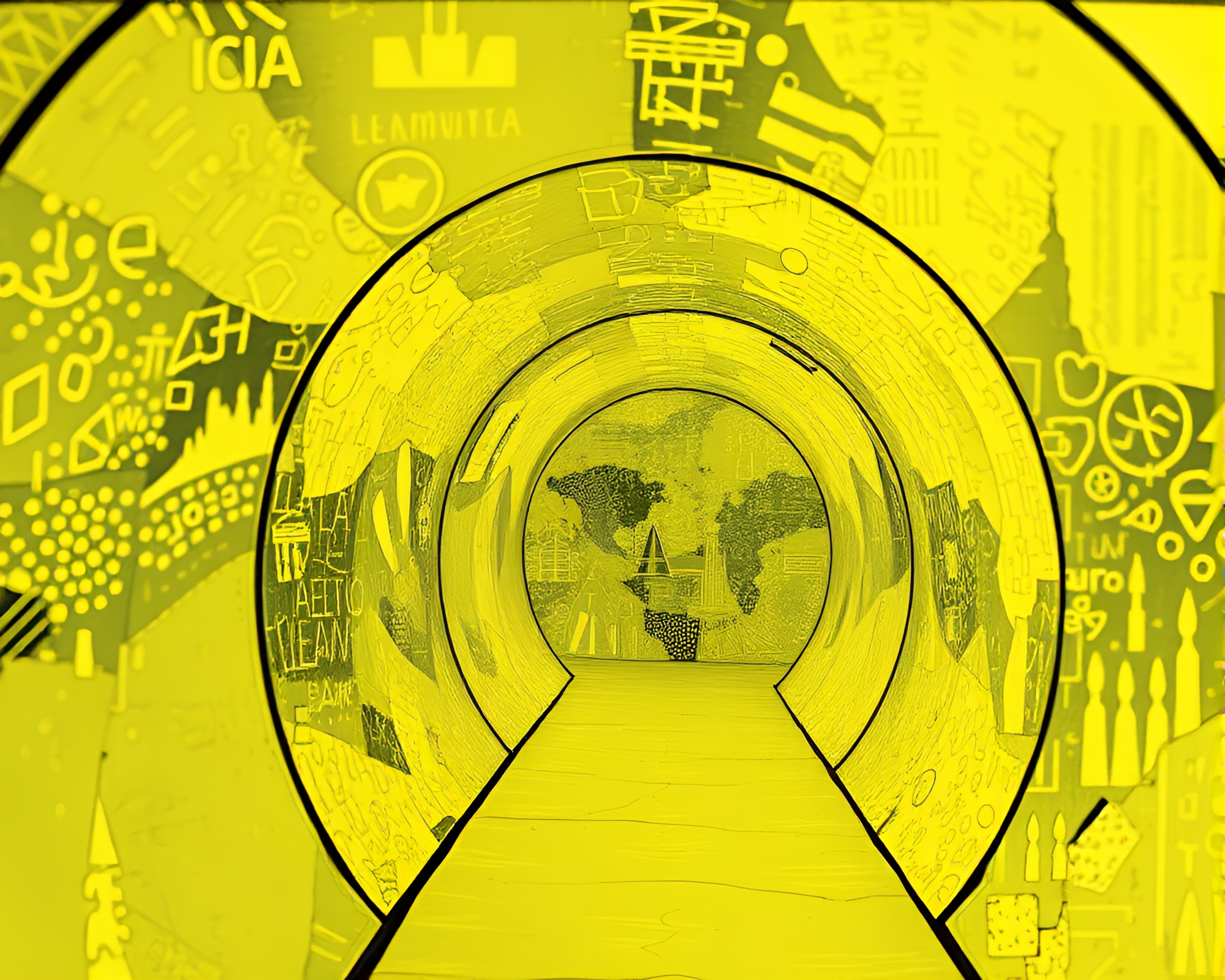 Glass Tunnel Collage: Lemon Yellow Zing – free AI stock image