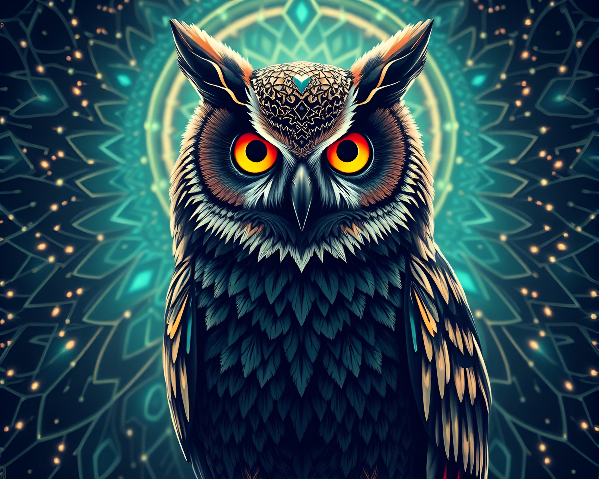 Futuristic Owl in Ambient Occlusion: Intricate Patterns Illuminated – free AI stock image