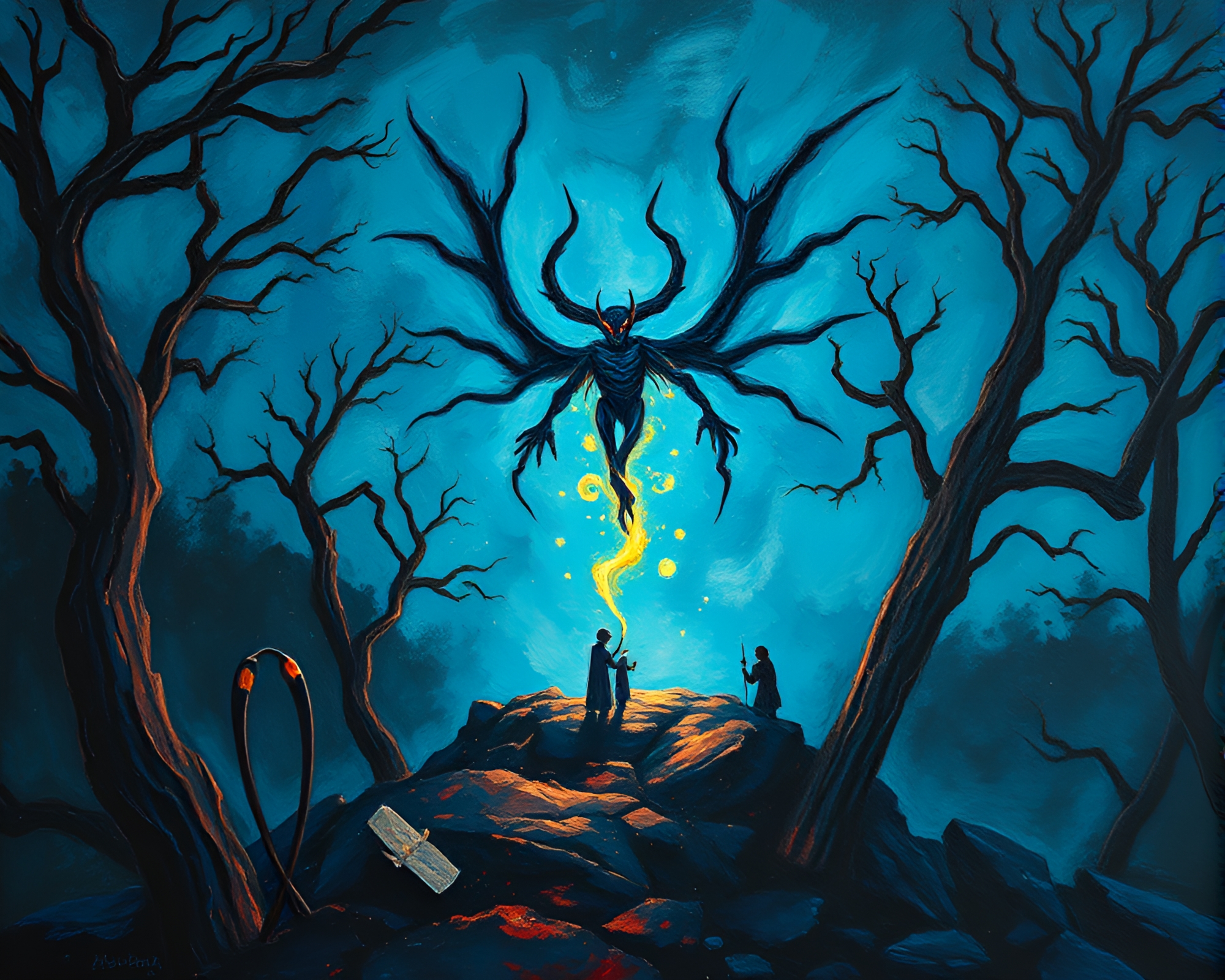 Twilight Djinn: Expressionist Blue Hour Painting – free AI stock image