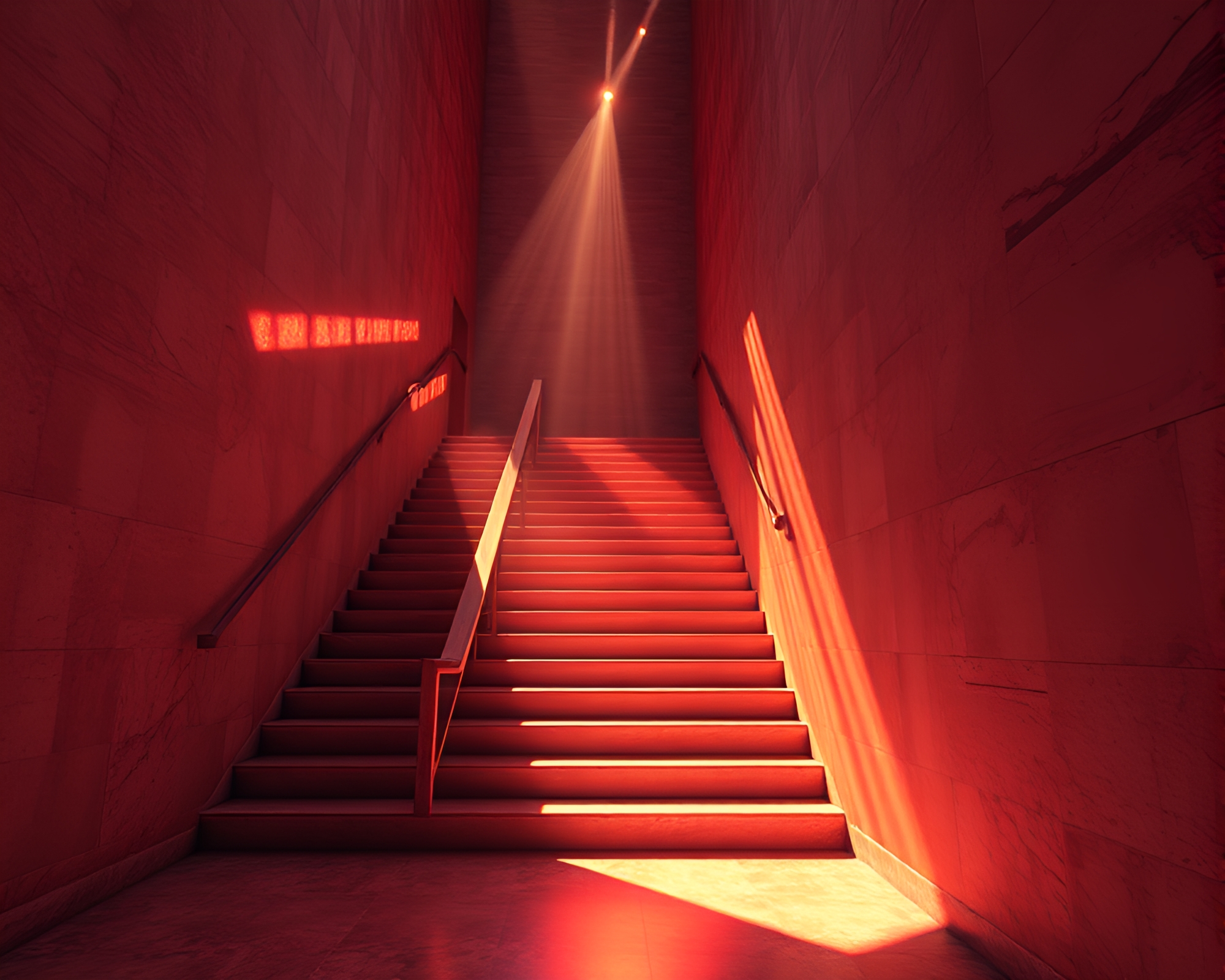 Ethereal Staircase Illuminated by Laser Beams – free AI stock image