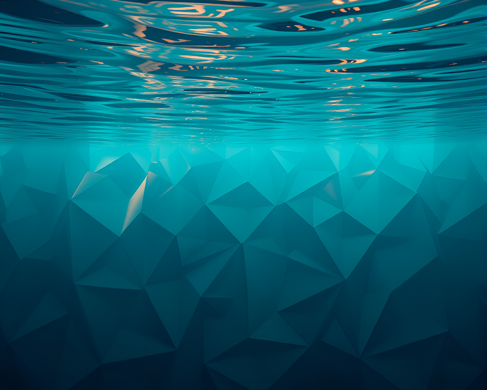 Submerged submarine with rose gold origami reflections – free AI stock image