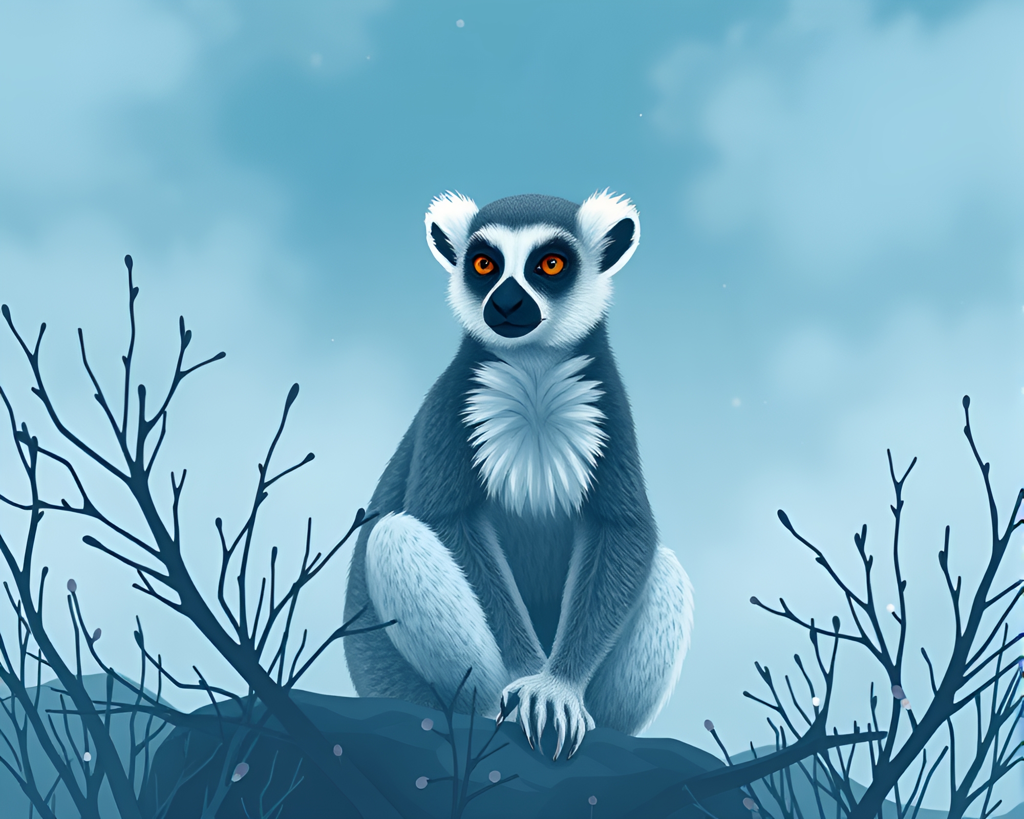 Frozen Lemur in Arctic Mist – free AI stock image