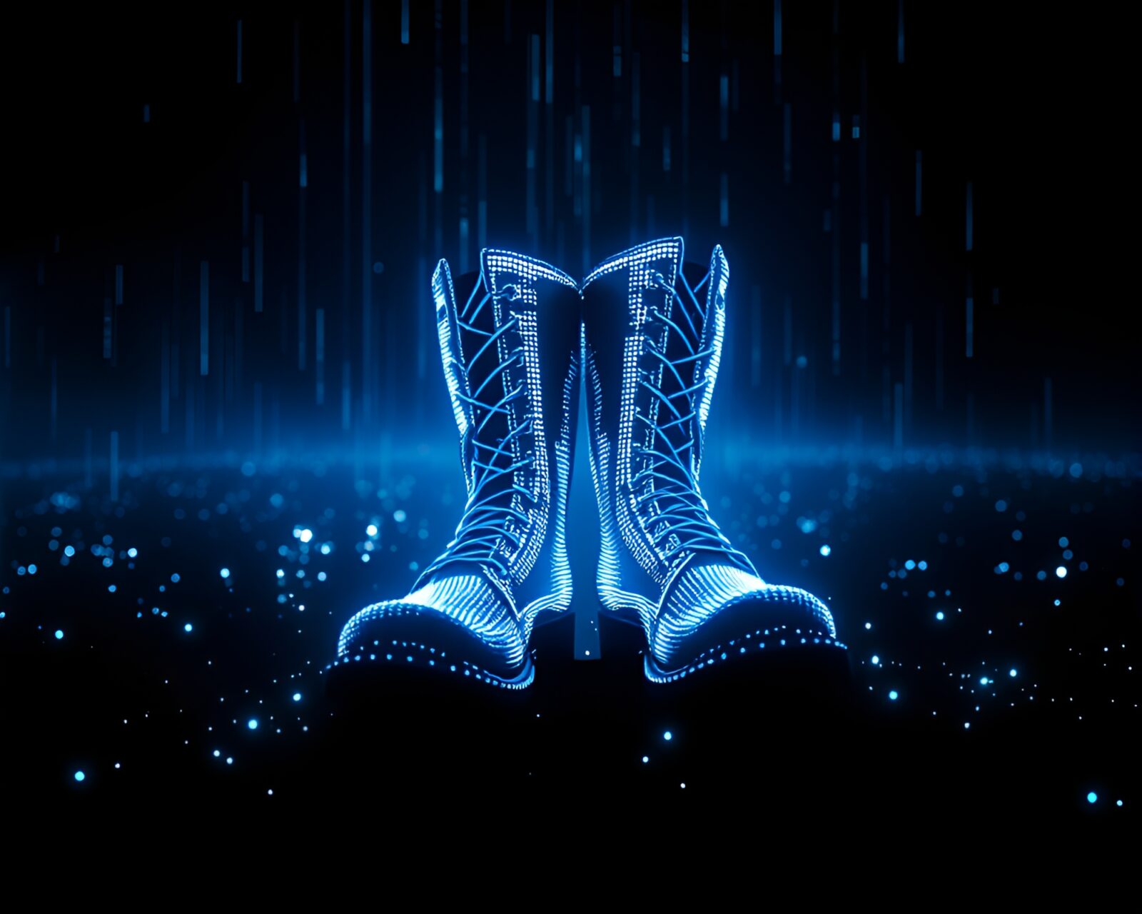 Abstract light painting of gravity boots in blue hues