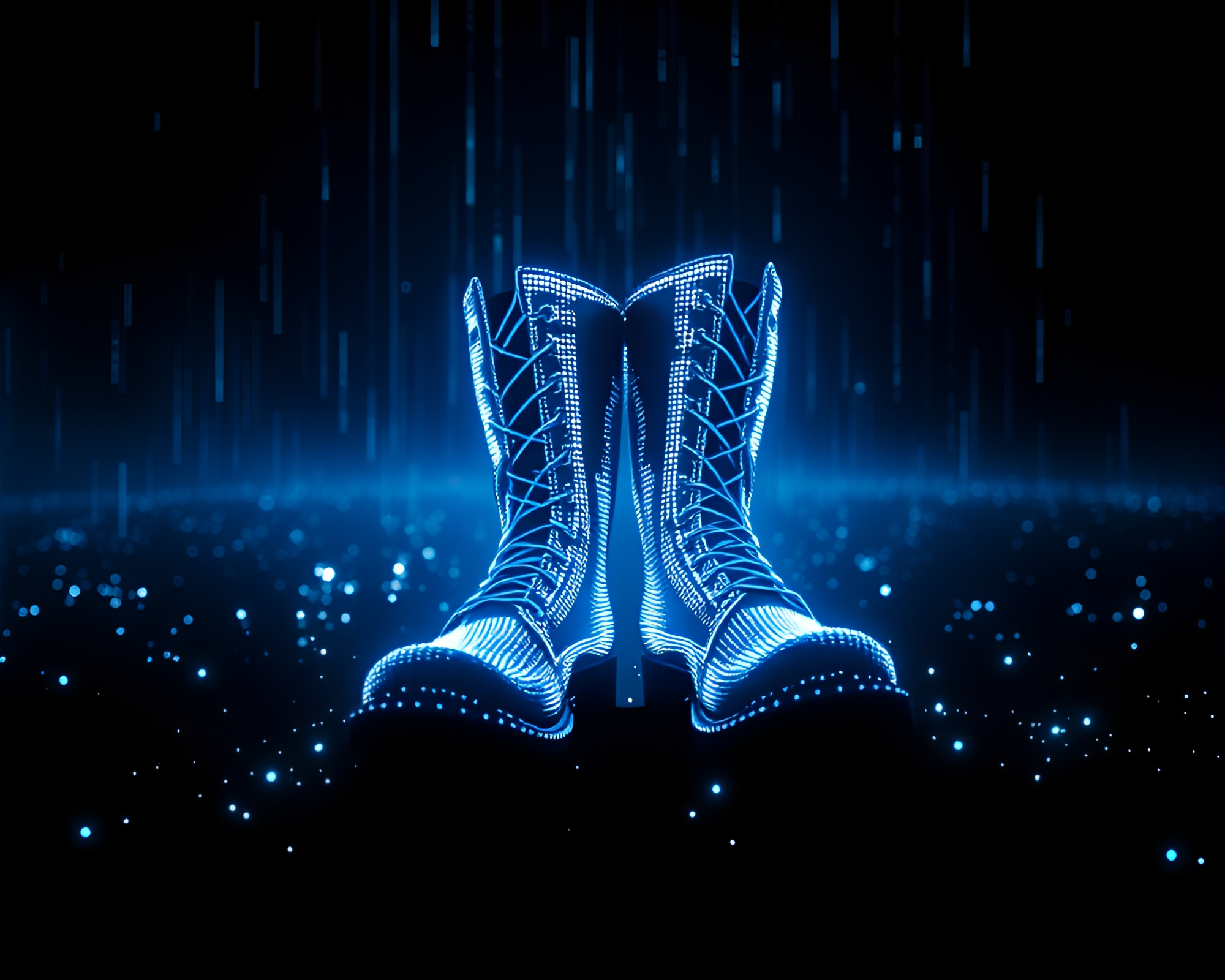 Gravity Boots Light Painting in Monochrome Blue – free AI stock image