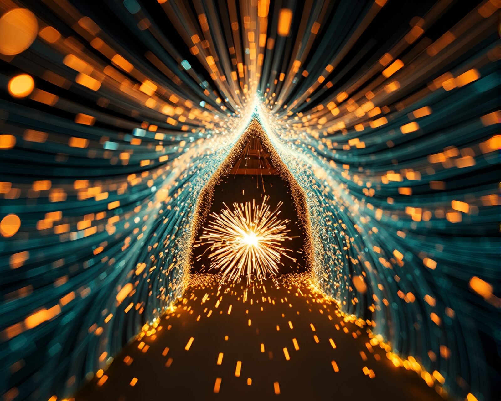 Gorgeous wormhole generator surrounded by sparkling light trails