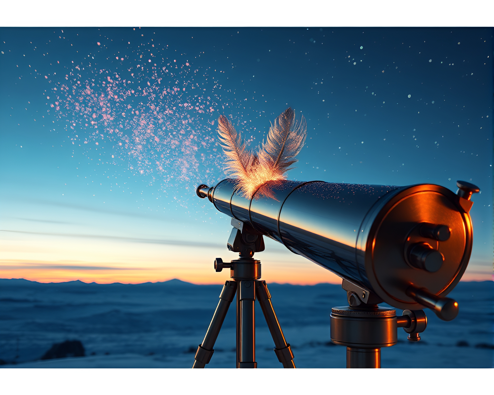 Feather Dusting Brass Telescope in CGI Render – free AI stock image