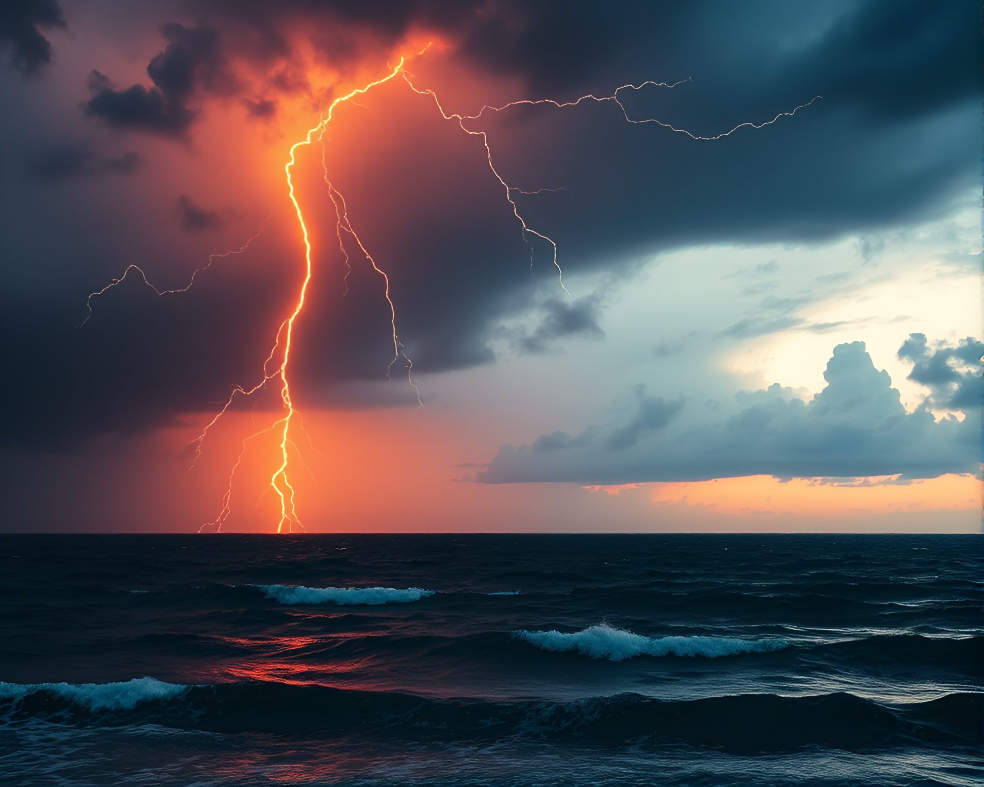 Stormy Ocean at Golden Hour: Hyper-realistic Rust Streaks – free AI stock image