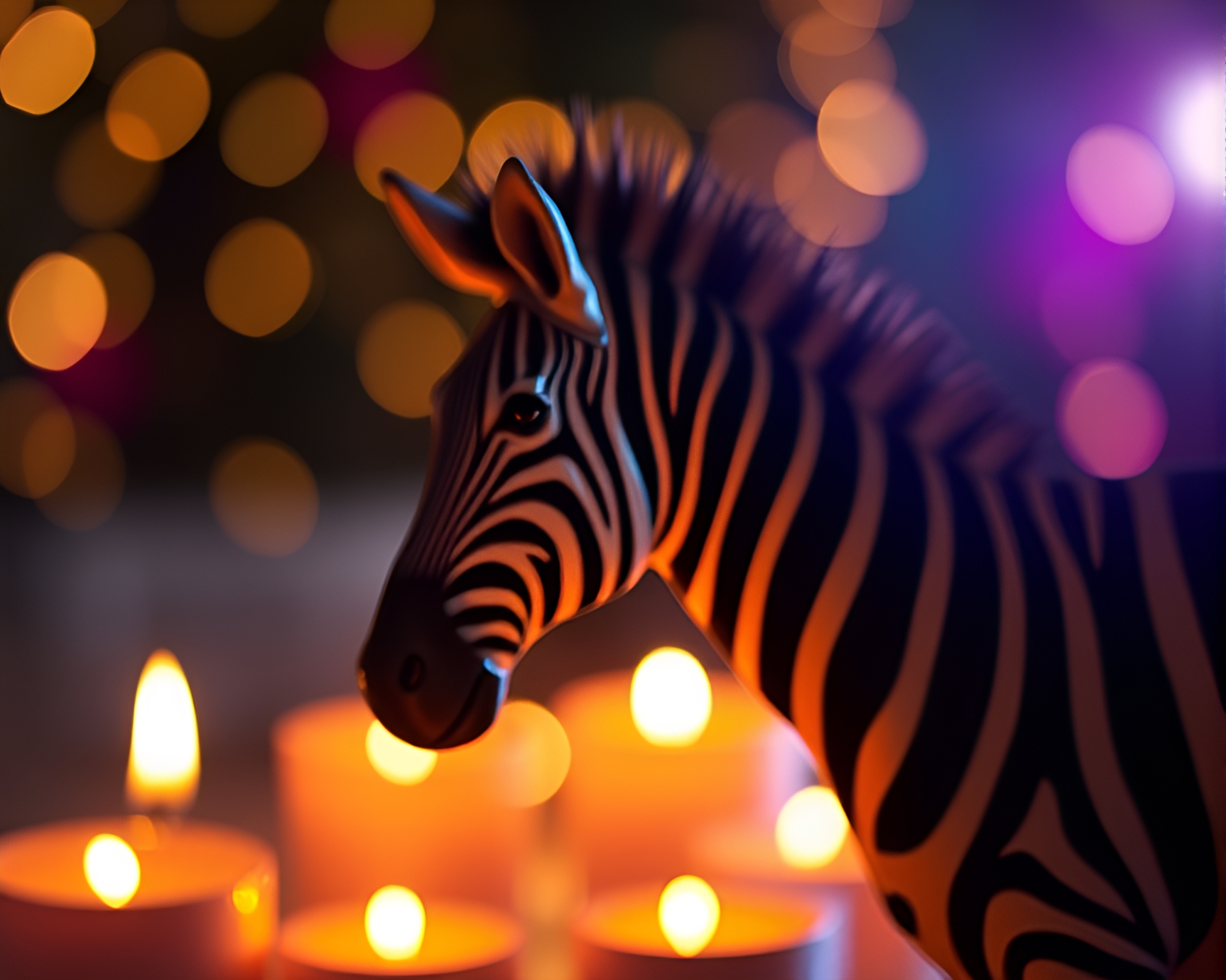 Prismatic Zebra Refracted in Candlelit Bokeh Lights – free AI stock image