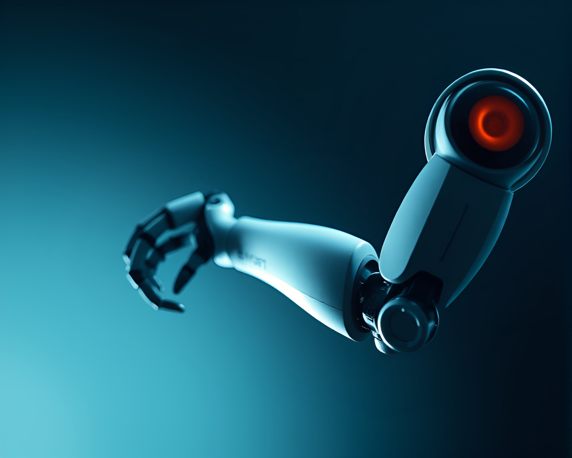 Futuristic Robotic Arm in Dramatic Low-Light Setup – free AI stock image