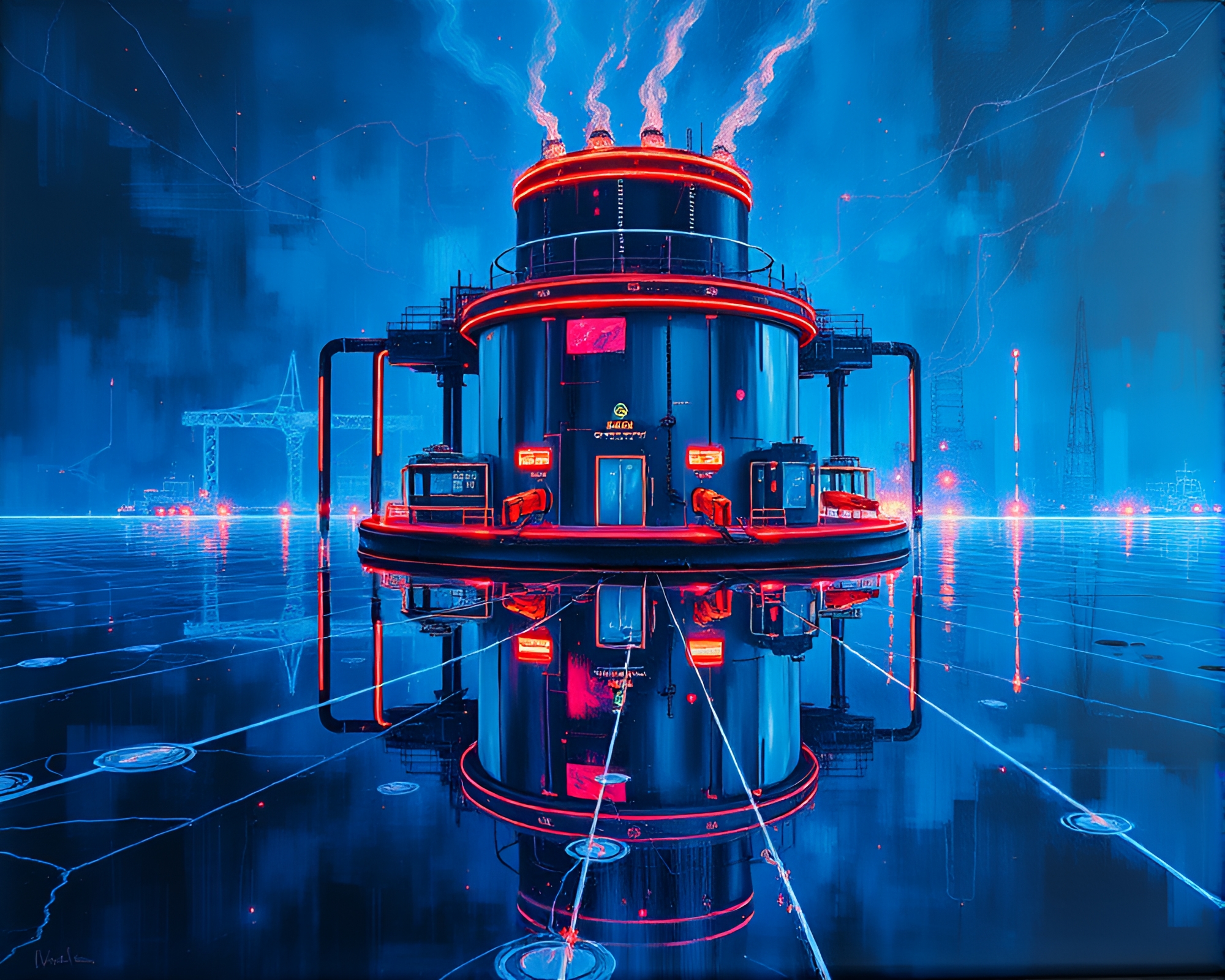 Futuristic Zero-Point Energy Reactor in Steel-Blue Neon – free AI stock image