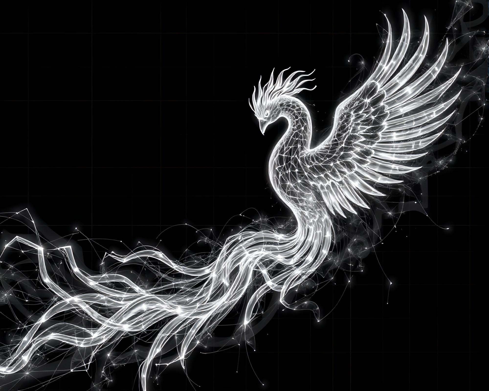 Phoenix Rising in Gray Neural Grid World – free AI stock image