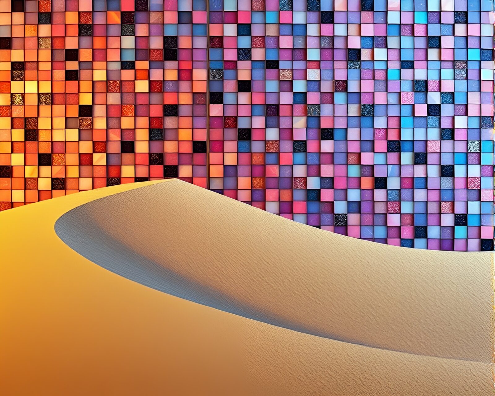 Abstract desert landscape with shimmering silver accents and colorful hues