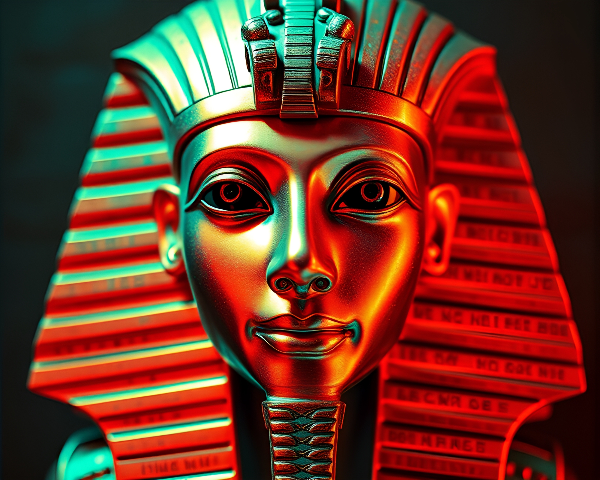 Pharaoh’s Mask in Copper Verdi Thermal Imaging – free AI stock image