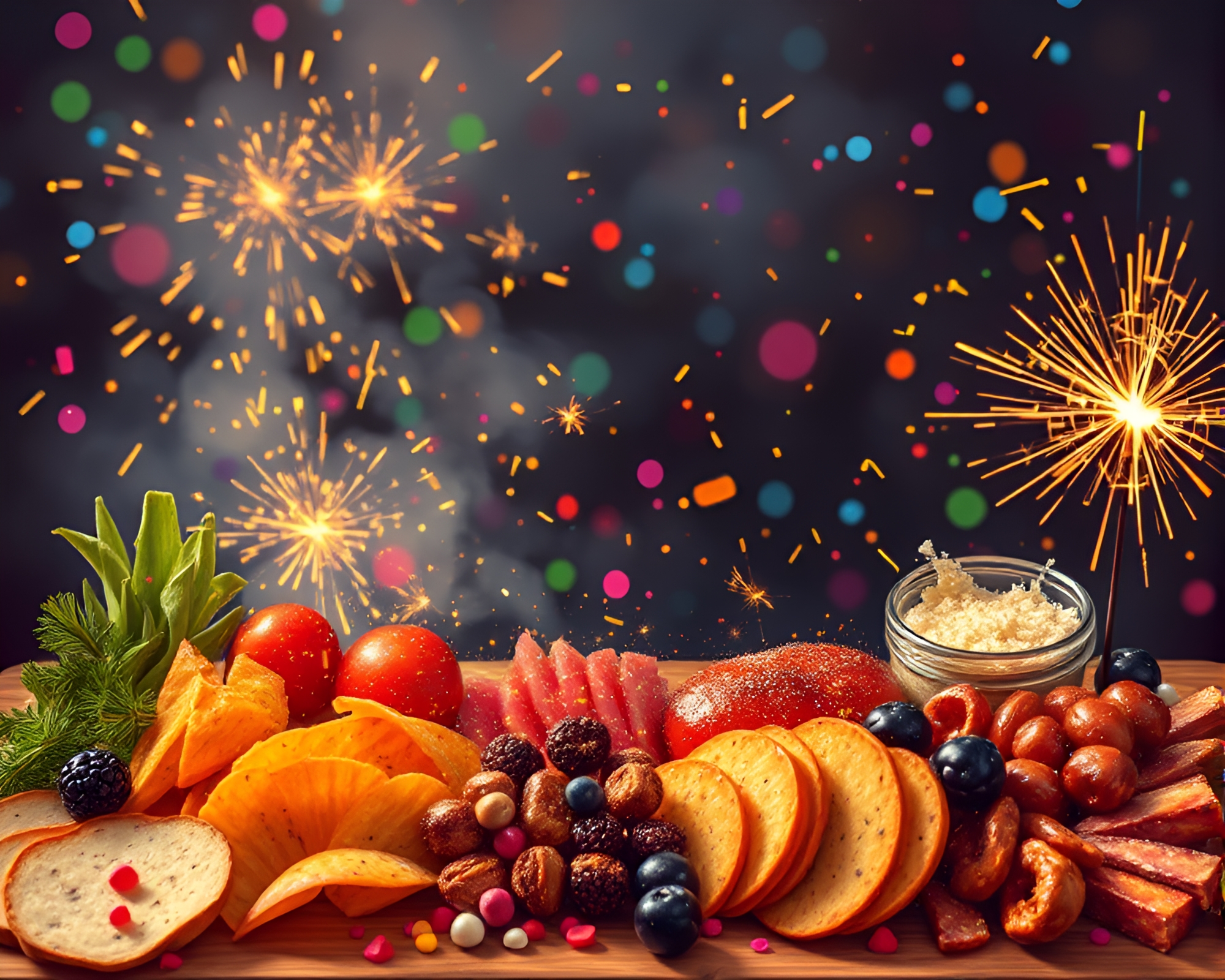 Sparkler Trail Charcuterie Board Confetti Burst – free AI stock image
