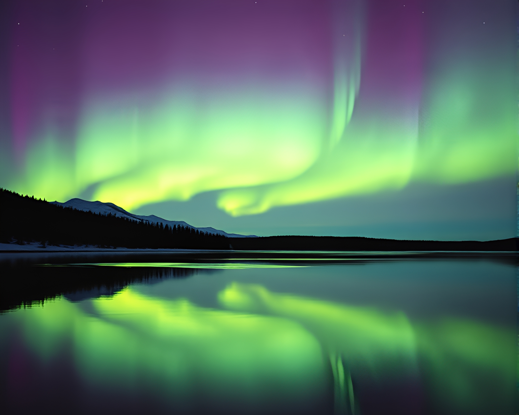 Aurora Reflected on Glass Lake at Dusk – free AI stock image