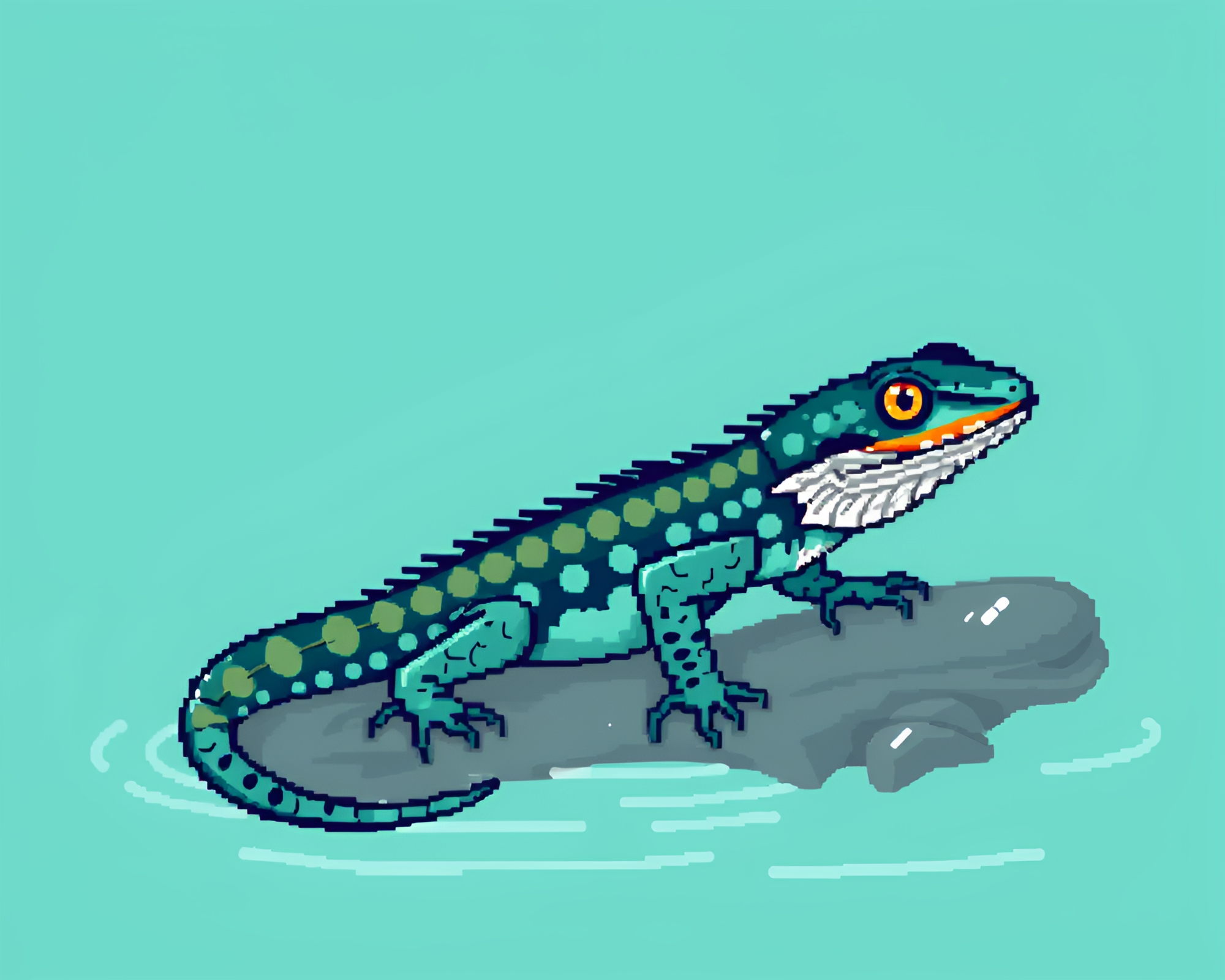 Hatching Basilisk in Turquoise 16-Bit Style – free AI stock image