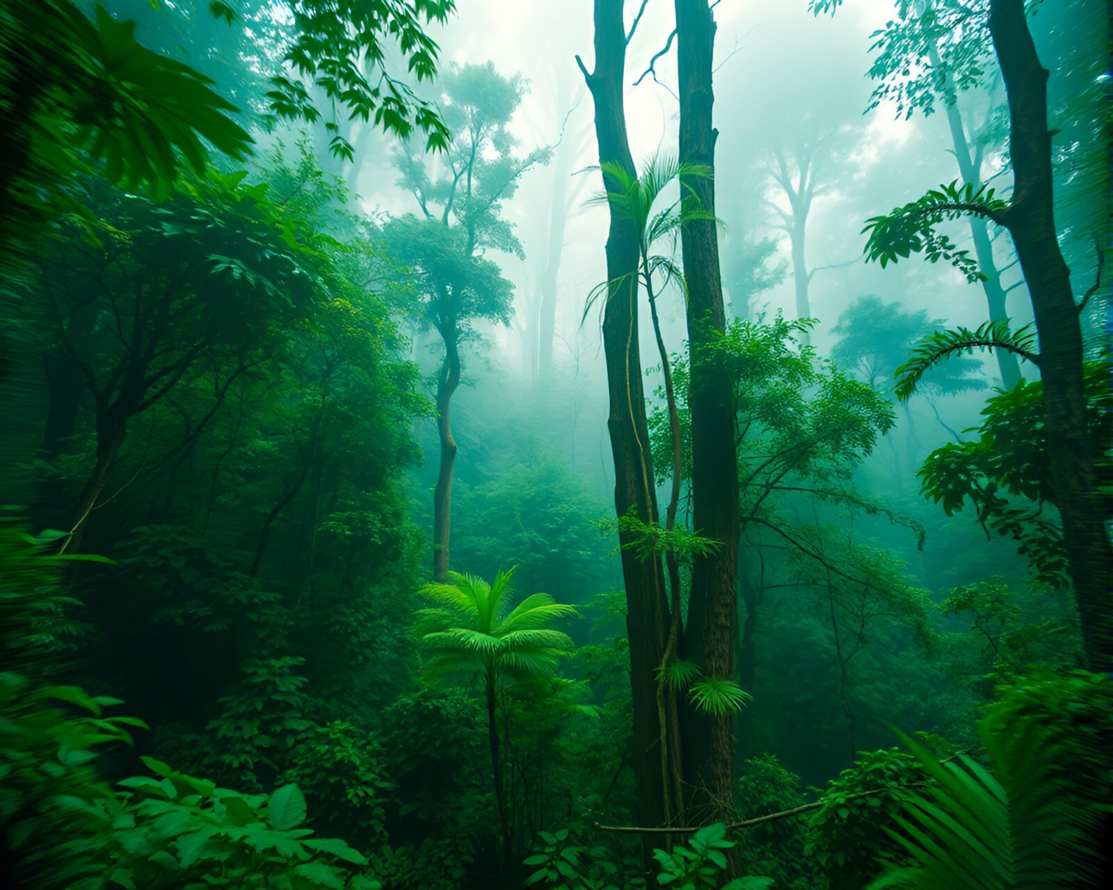 Colorful dwarf figure superimposed on lush green rainforest