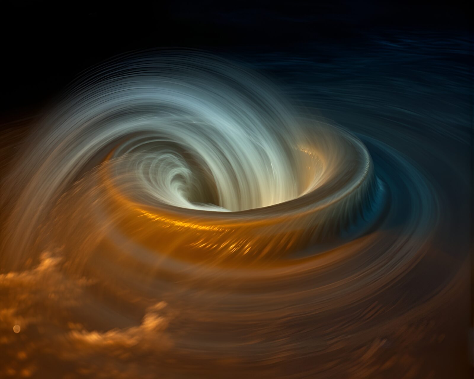 Majestic Minotaur within swirling copper waters under long exposure