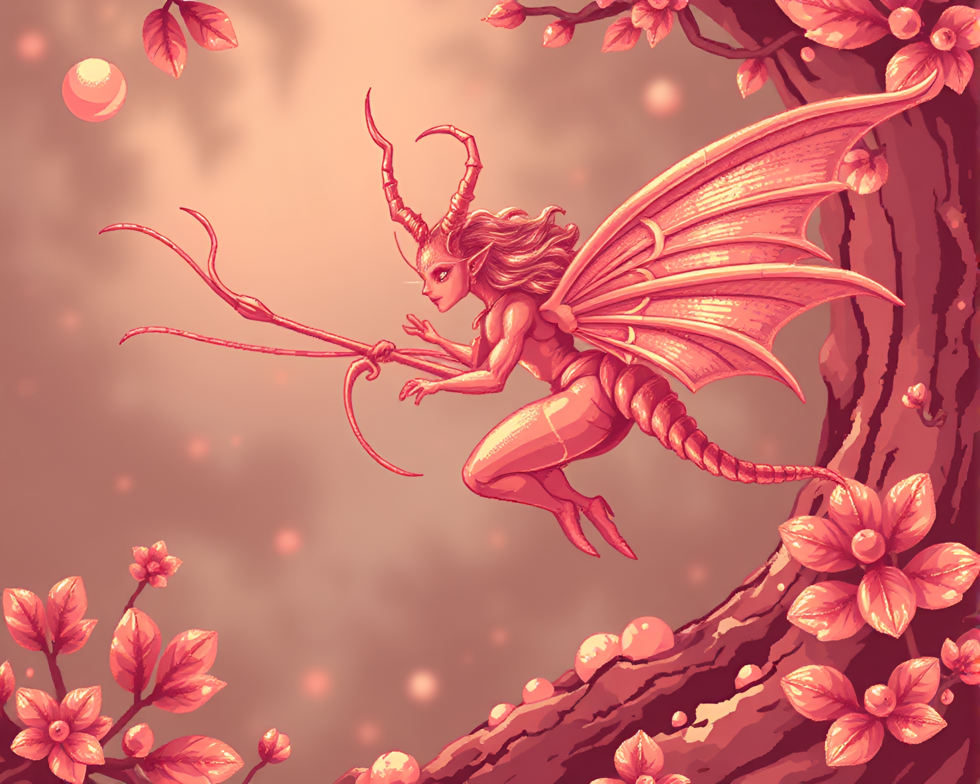 Rose Gold Nymph in 16-Bit Hatching Composition – free AI stock image