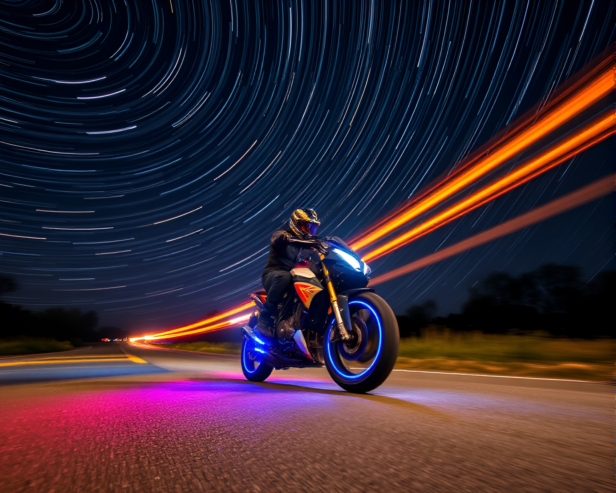 Glowing Star Trails Hoverbike in Night Sky – free AI stock image
