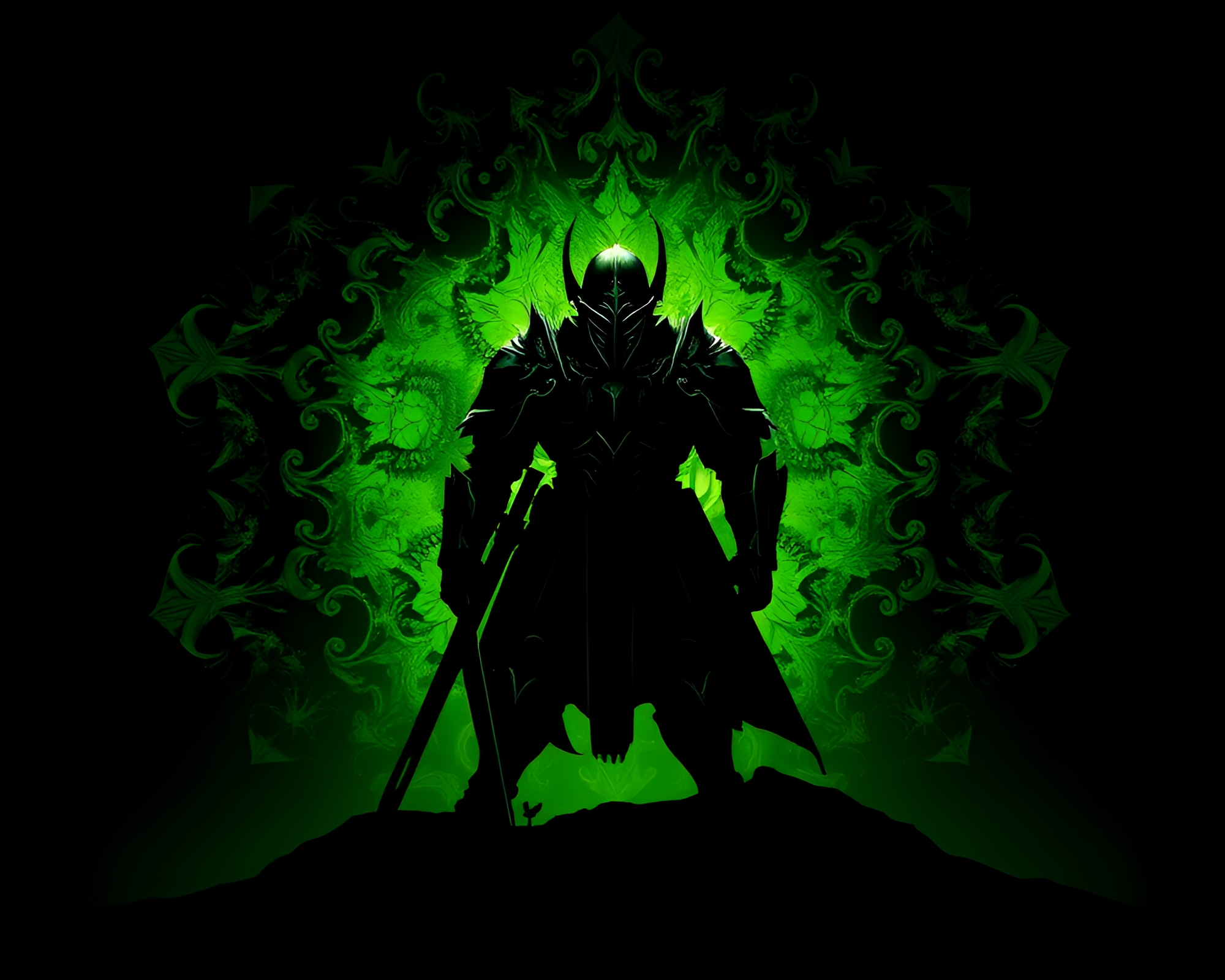 Fractal Armor: Monochrome Green Shadow Silhouette – free AI stock image