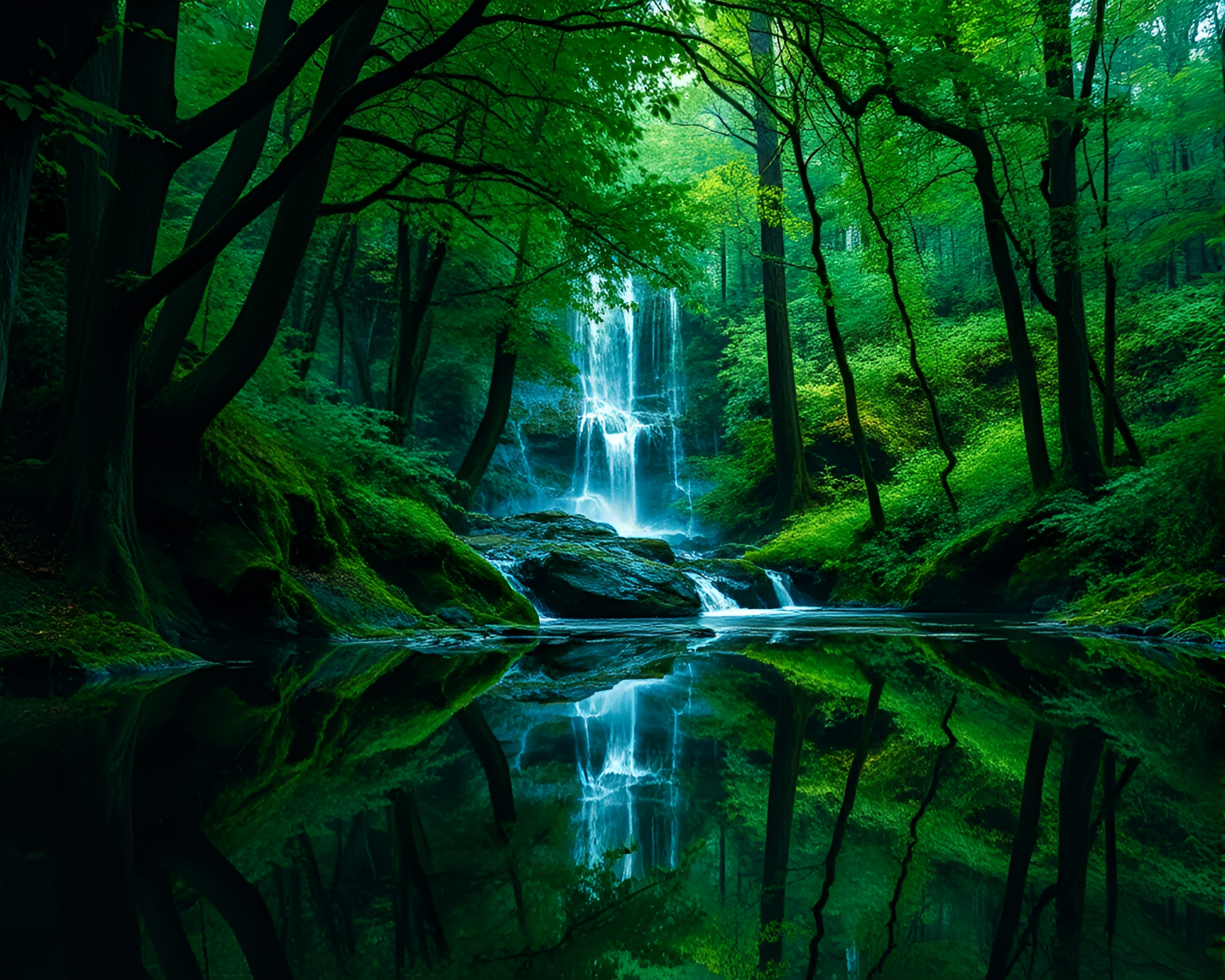 Enchanted Waterfall Mirror Shard Reflection – free AI stock image