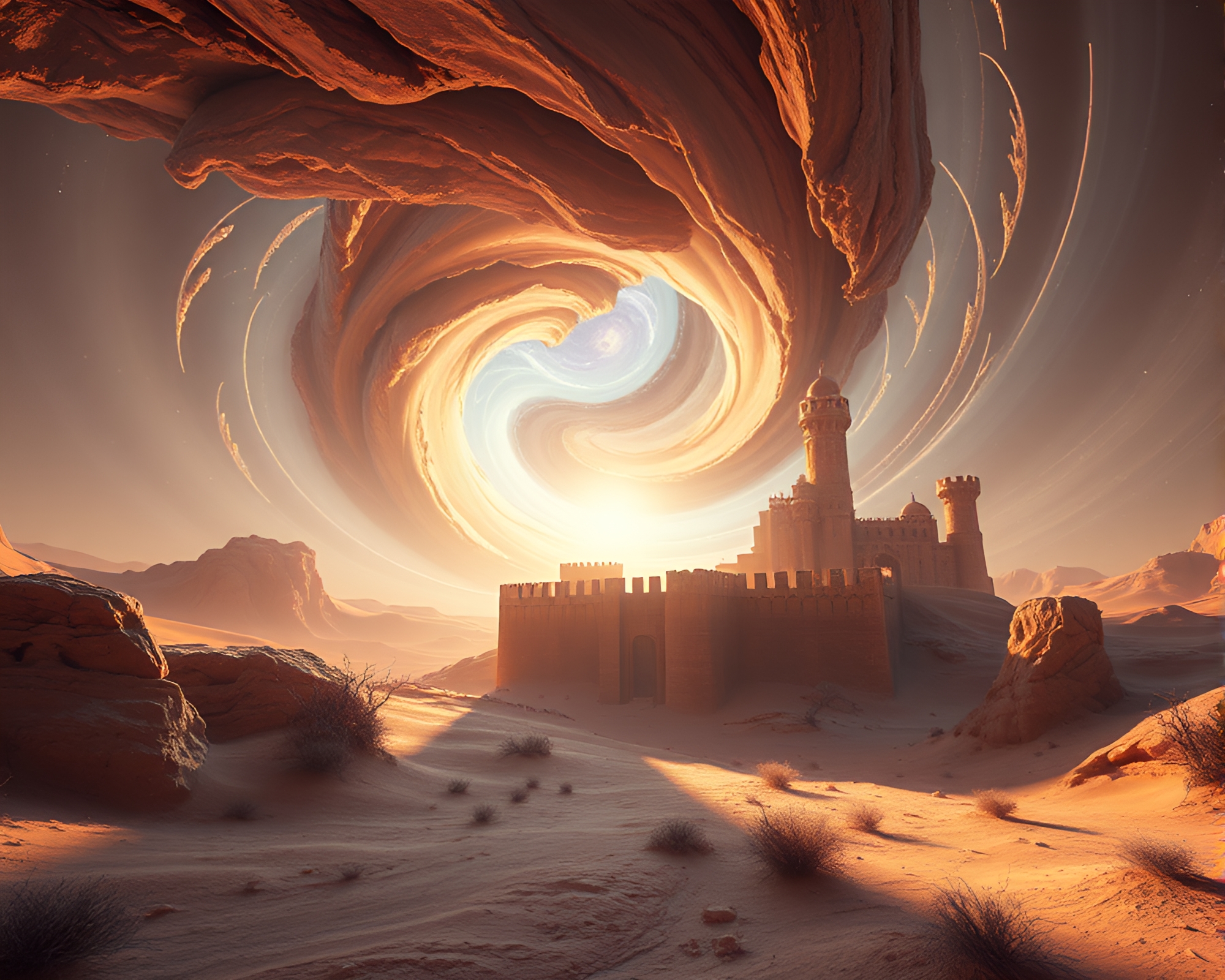 Ethereal Vortex Swirling Around Deserted Castle – free AI stock image