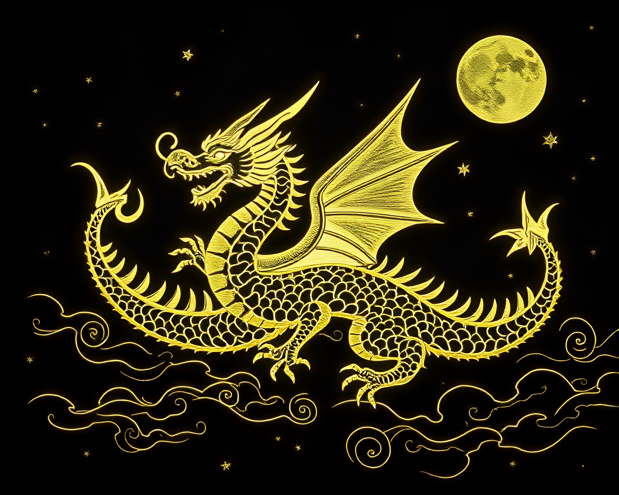 Celestial Dragon Engraved in Celestial Fabric Folds – free AI stock image