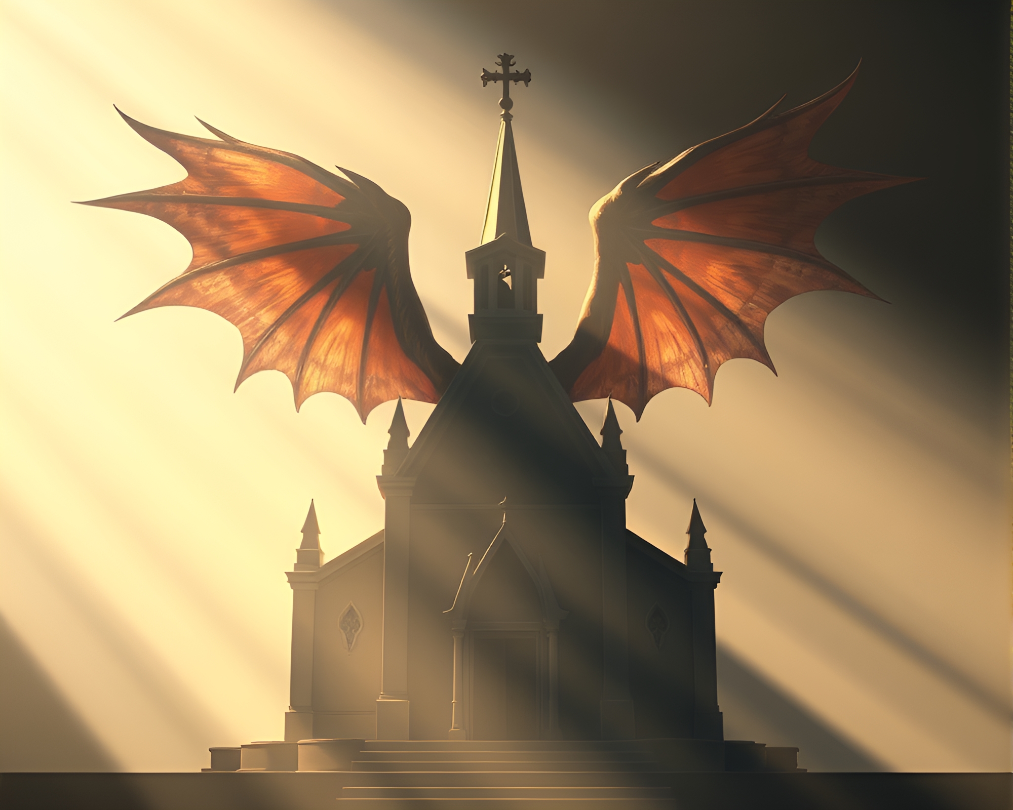 Chimera in Candlelit Church under Subsurface Scattering Shadows – free AI stock image