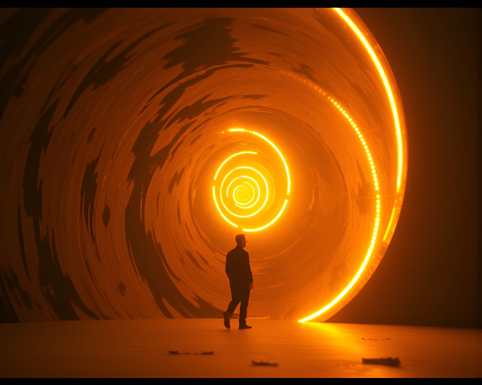 Ethereal Time Traveler Emerges Under Fluorescent Glow – free AI stock image