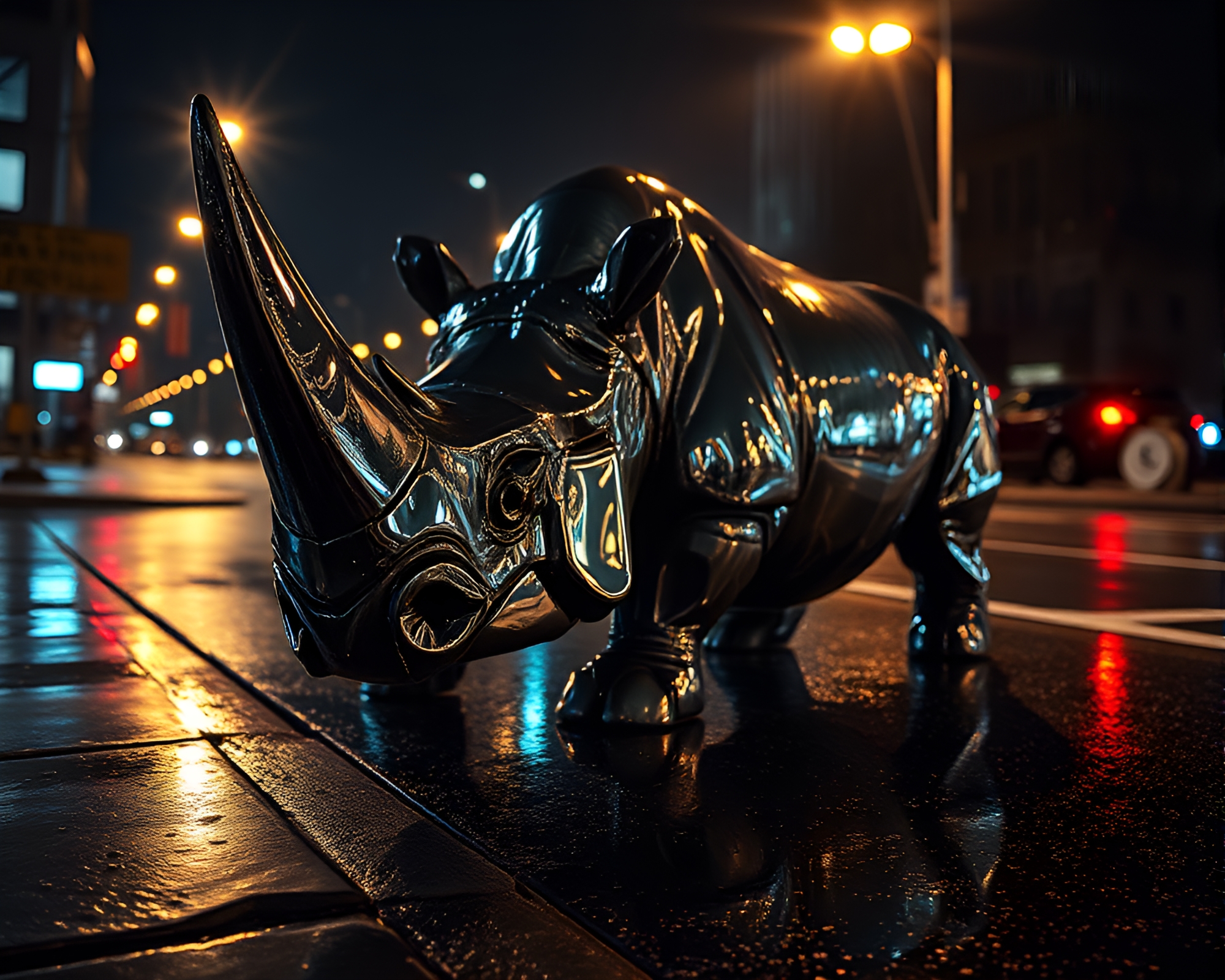 Cybernetic Rhinoceros Reflection in Mirror Shard – free AI stock image