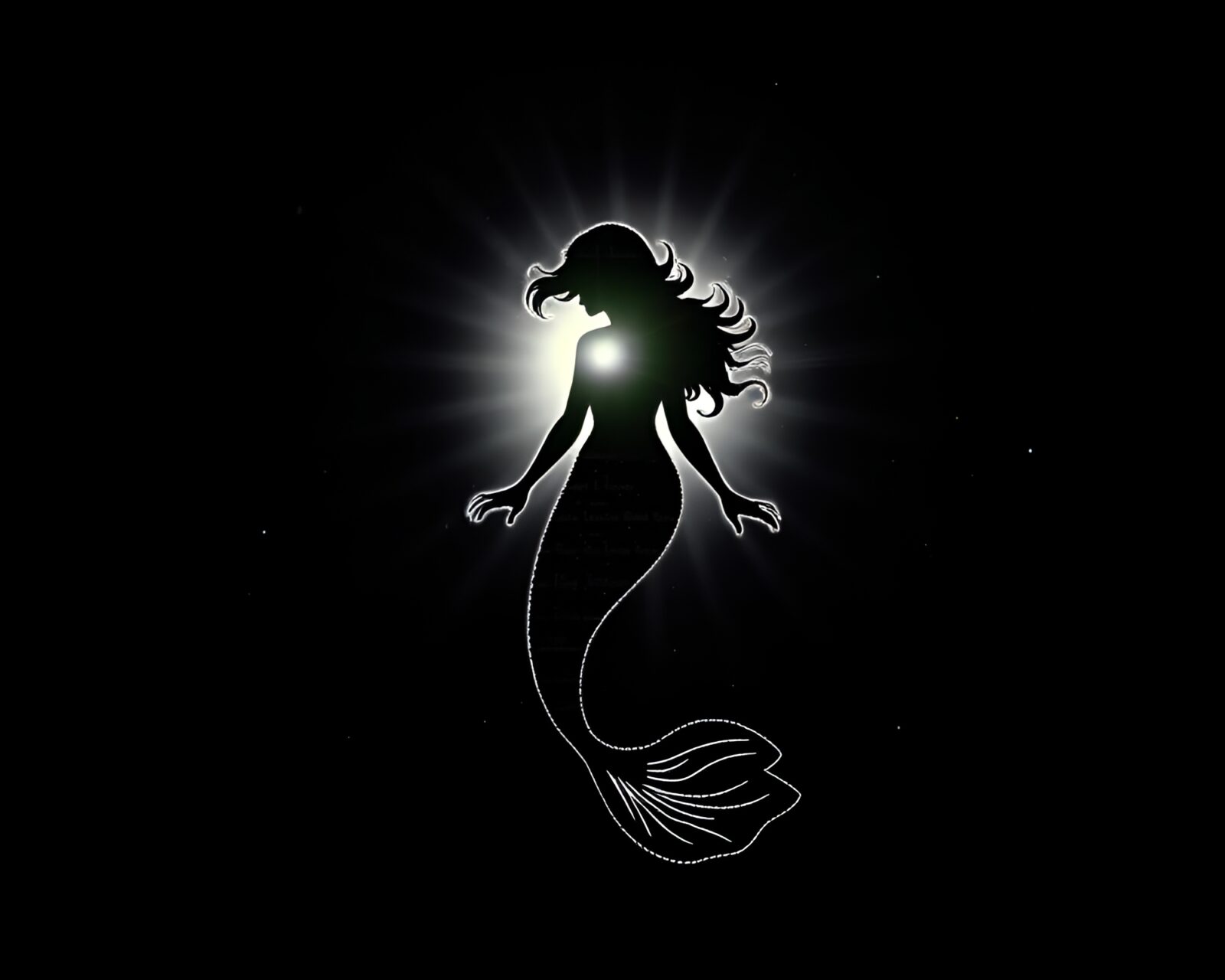 Mermaid in split-toned split ASCII art style underwater