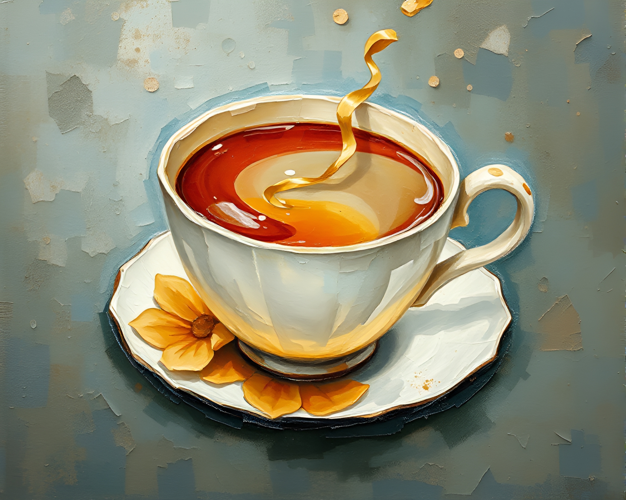 Impressionist Floating Tea Cup Paper Textures Composition – free AI stock image
