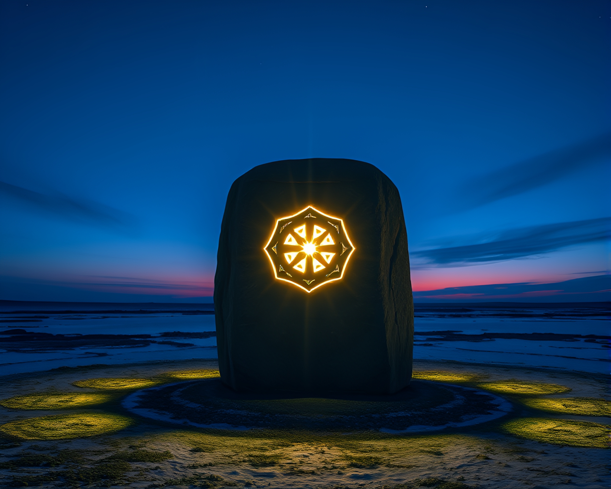 Glowing Rune Stone in Polar Twilight – free AI stock image