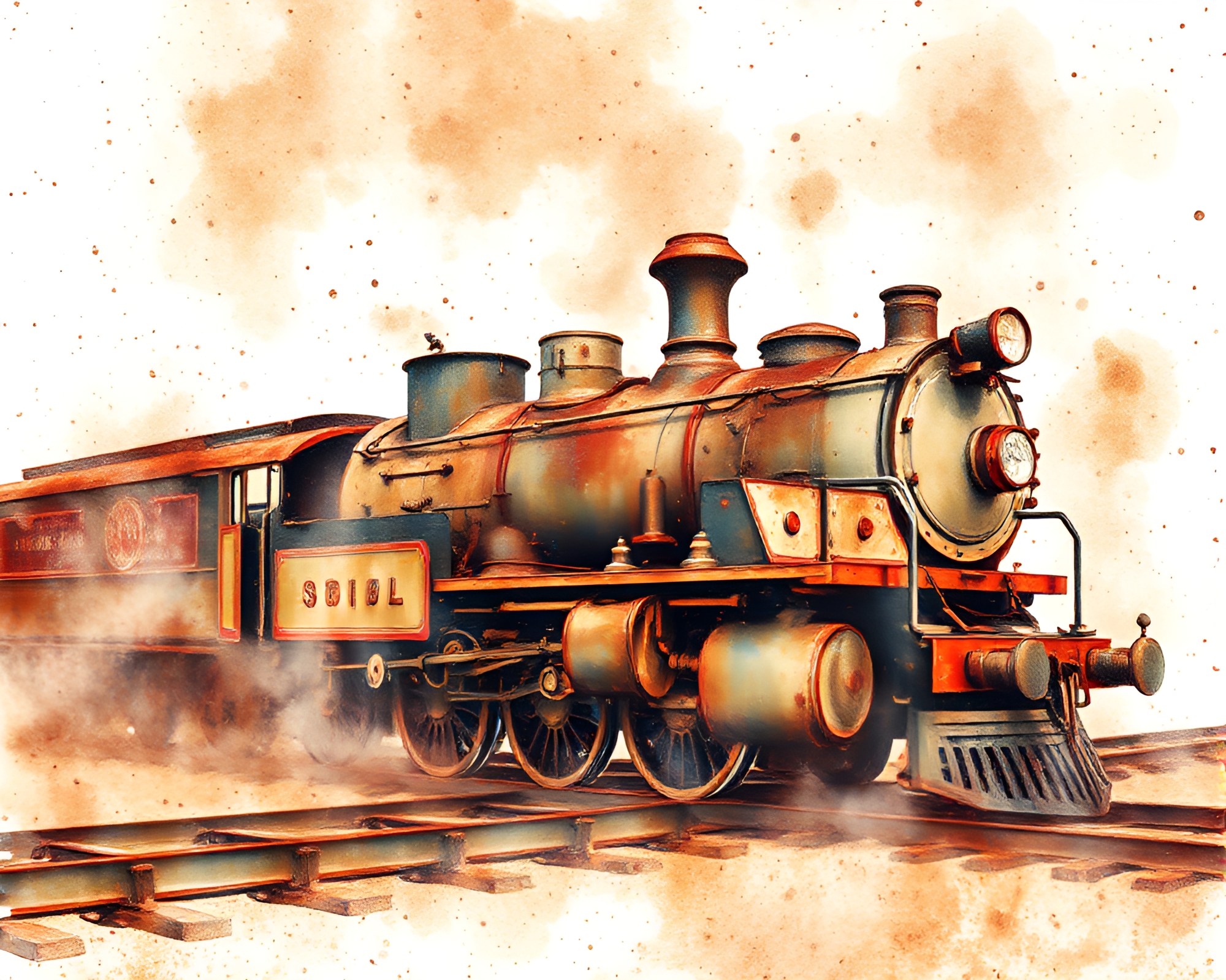 Rust Texture Series: Steam Locomotive Watercolor Wash – free AI stock image