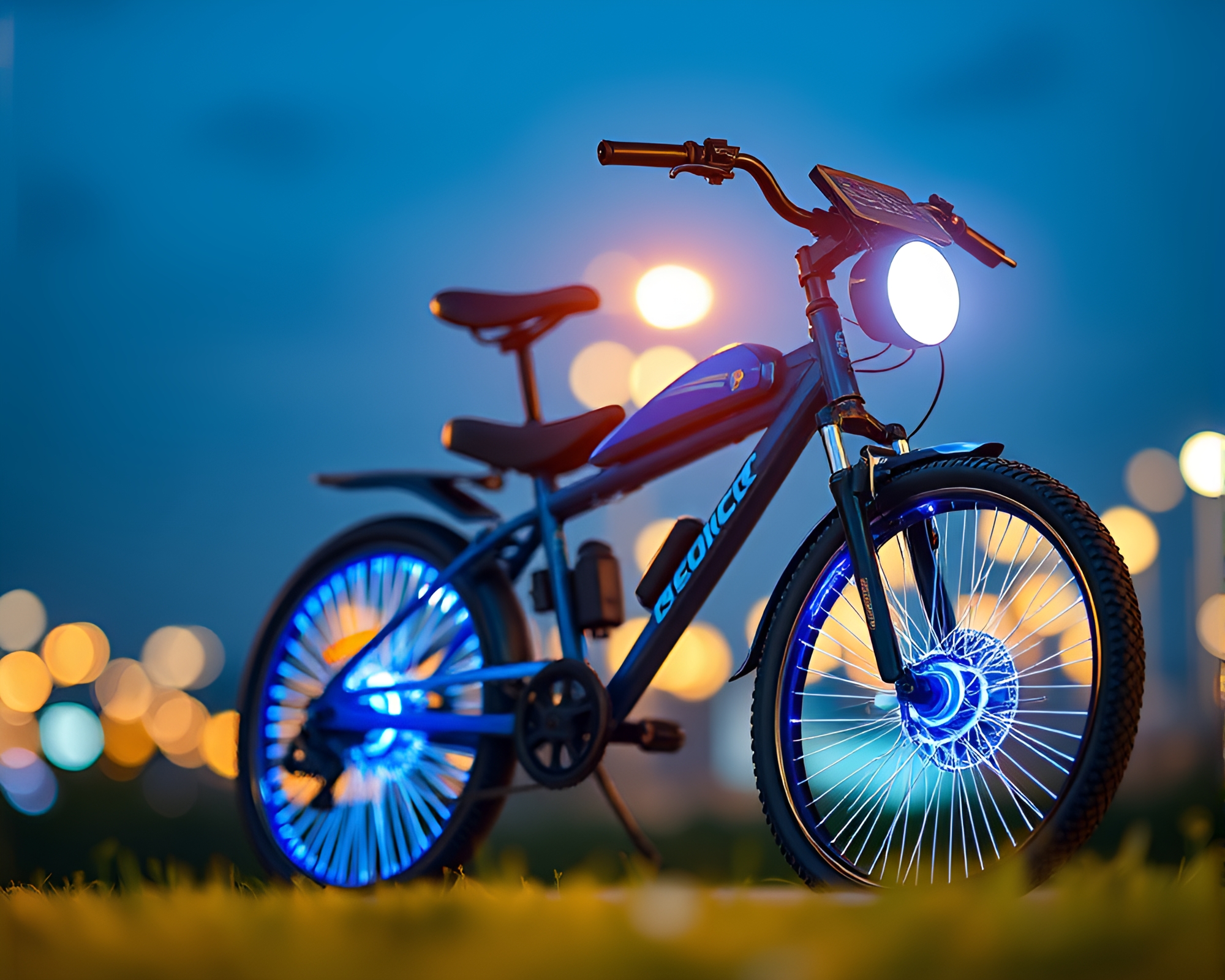 Solar-Powered Bike in Anime Style with Cobalt Blue Accents – free AI stock image
