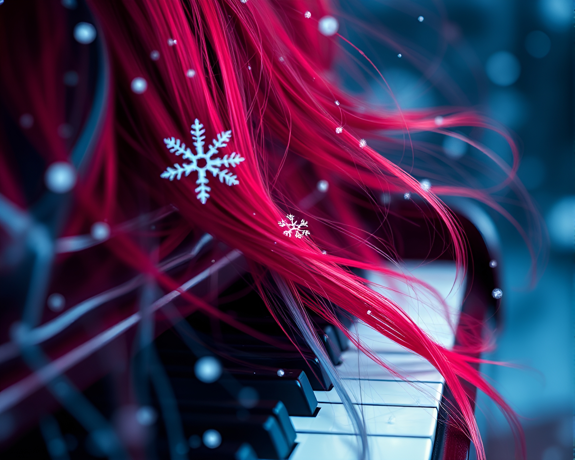 Ethereal Piano Melody: Duotone Snowflakes Symphony – free AI stock image