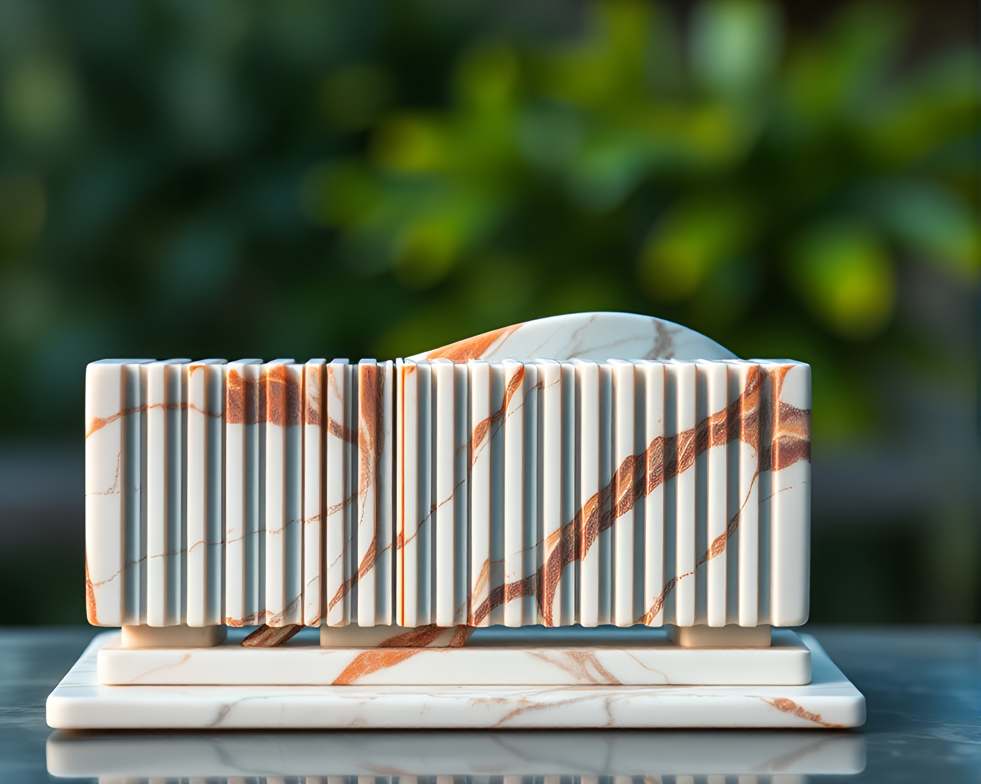 Turquoise Calm Marble Sculpture with Tilt-Shift Barcode Stripe – free AI stock image