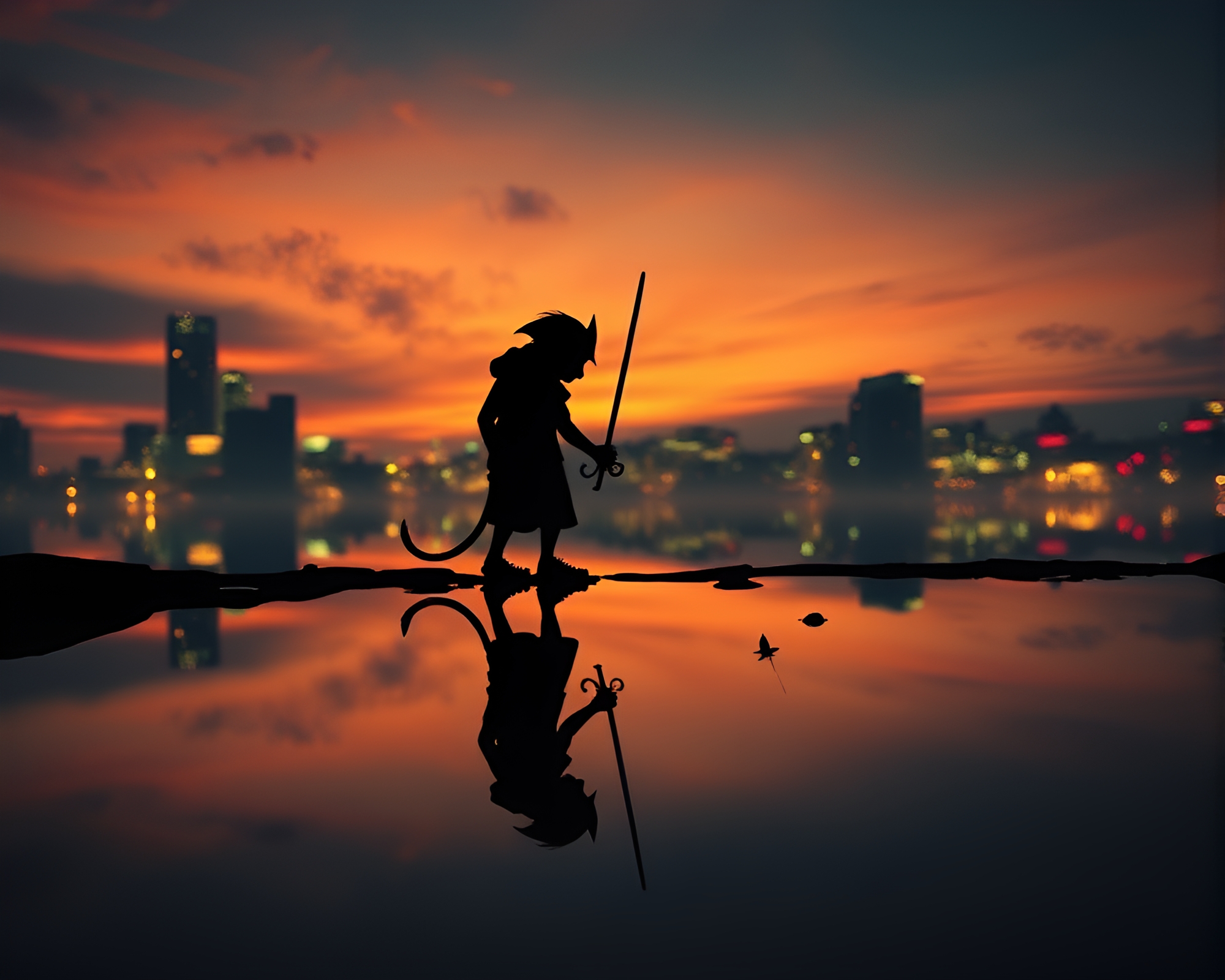 Goblin Reflection Silhouette in Analogous Colors Stereograph – free AI stock image